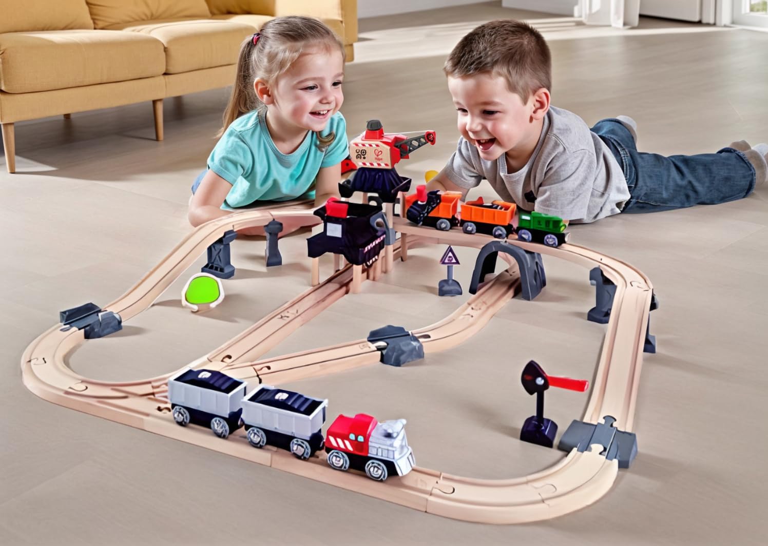Hape Treno pista miniera con gru magnetica e trenini