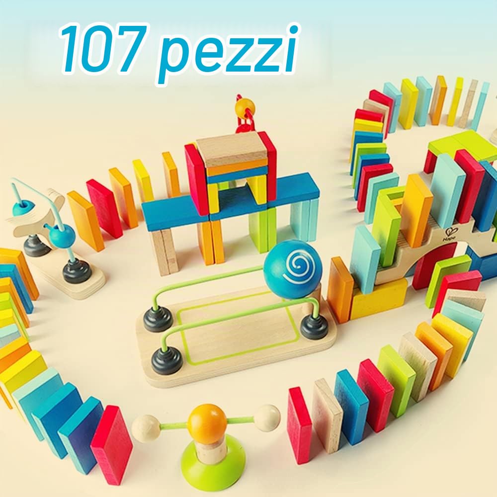 Hape Montare e costruire Set di Domino Dinamici domino in legno 107 pezzi multicolore