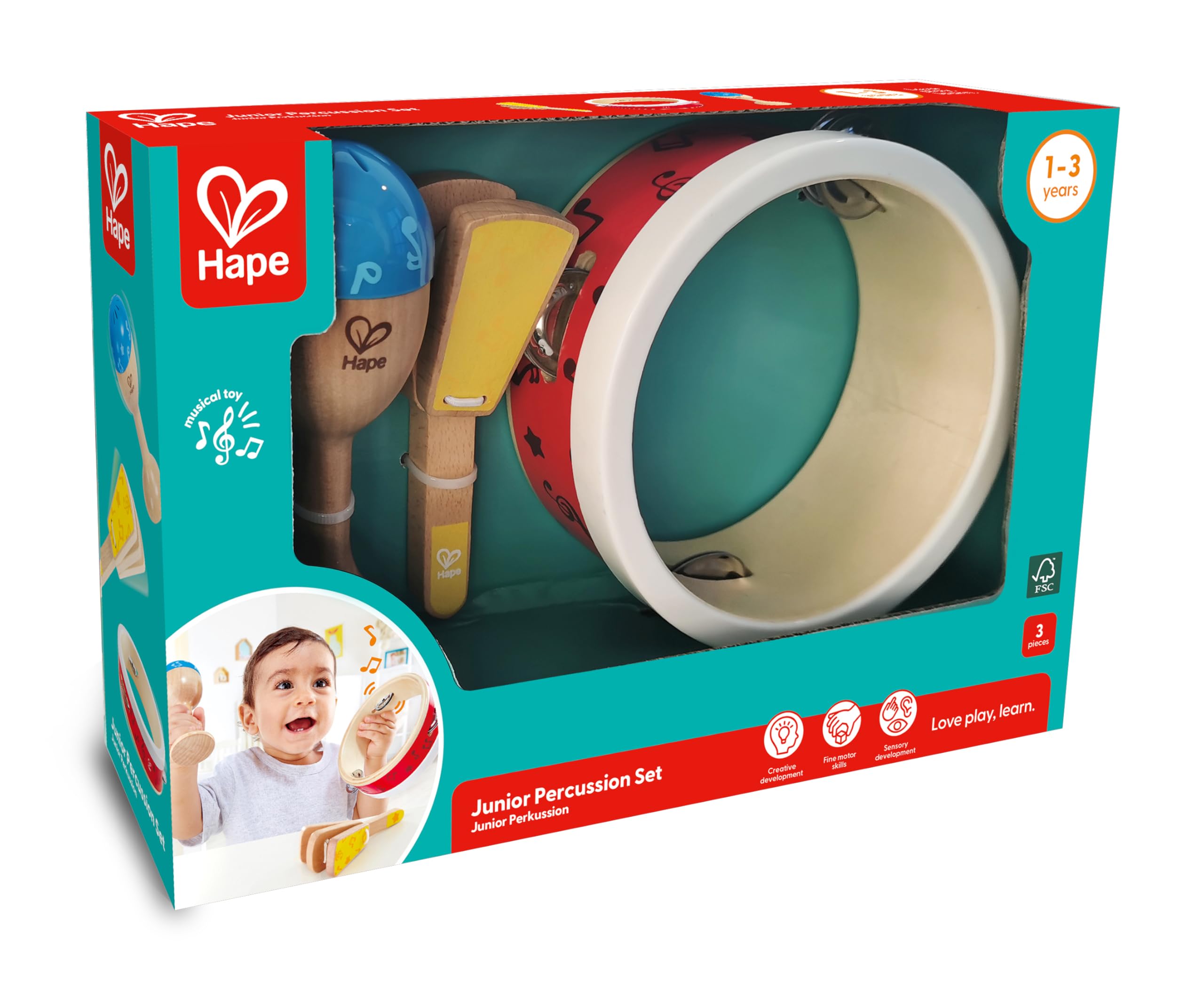 Hape Giochi musicali Set percussioni bambini tamburello maracas batacchio