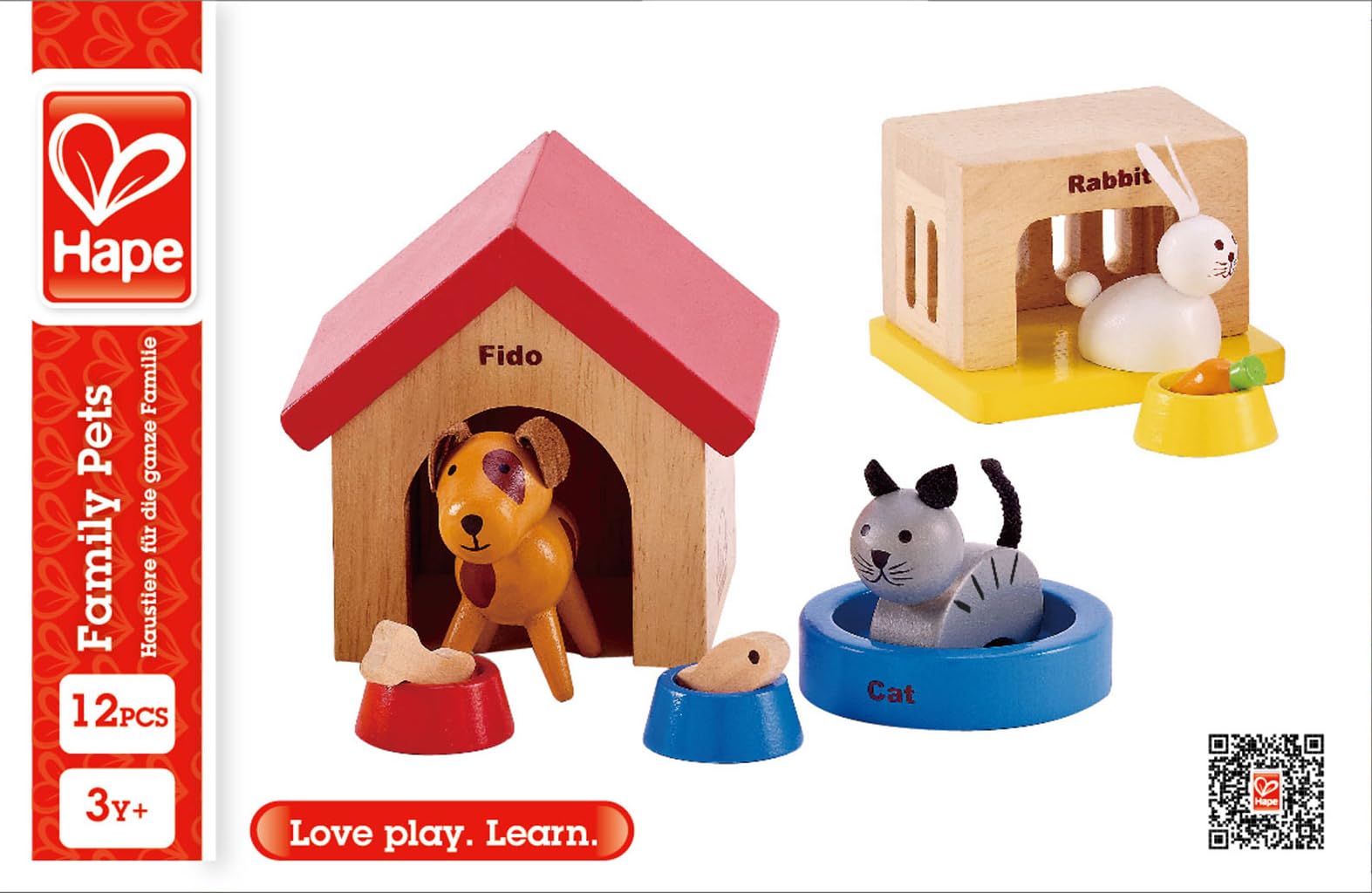 Hape Animali Domestici per la casa delle bambole set cane gatto coniglio in legno