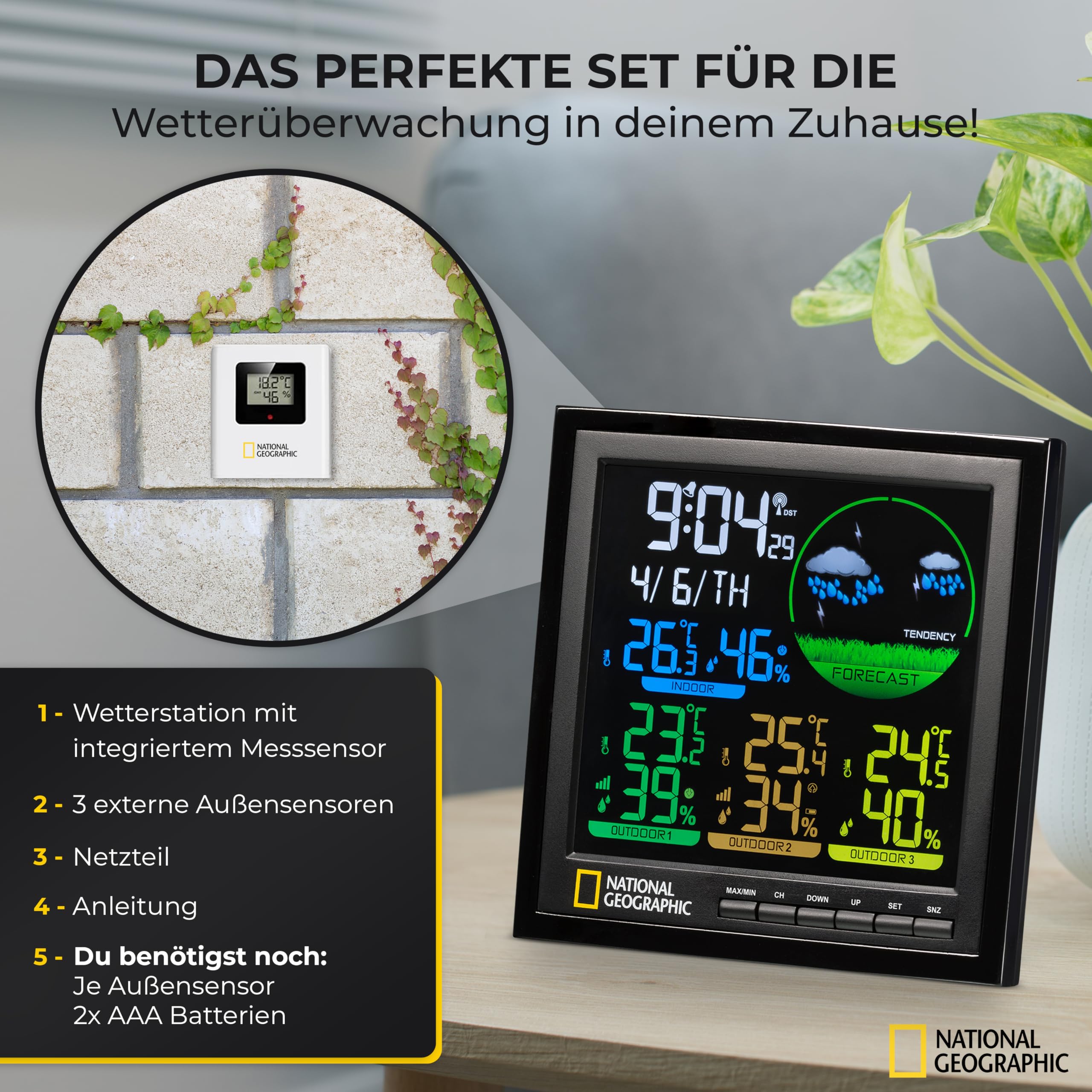 National Geographic Stazioni meteorologiche ed elettronica outdoor 9070700 stazione meteo nera