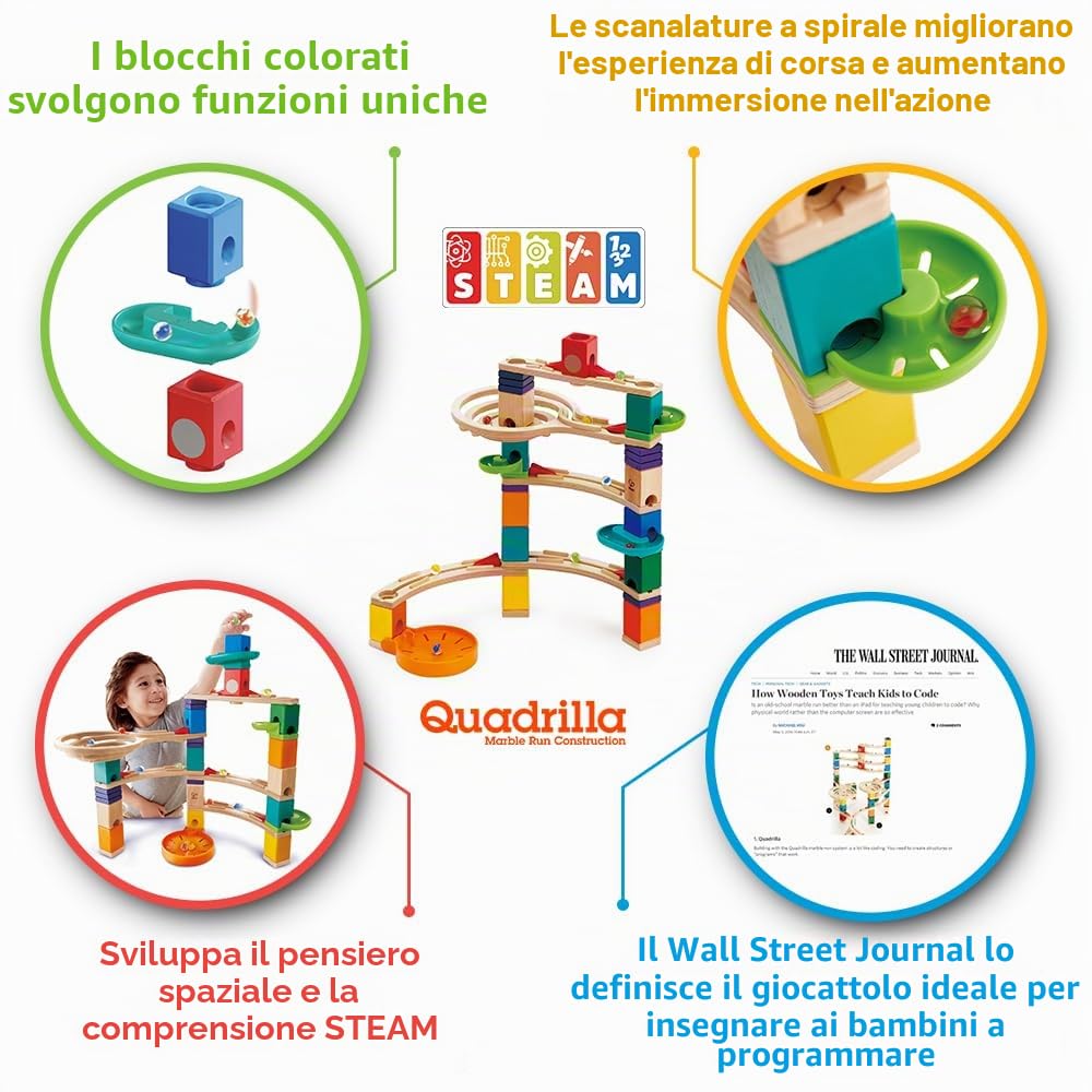 Hape Quadrilla Corsa con Suspense pista biglie legno 44 pezzi 50 biglie