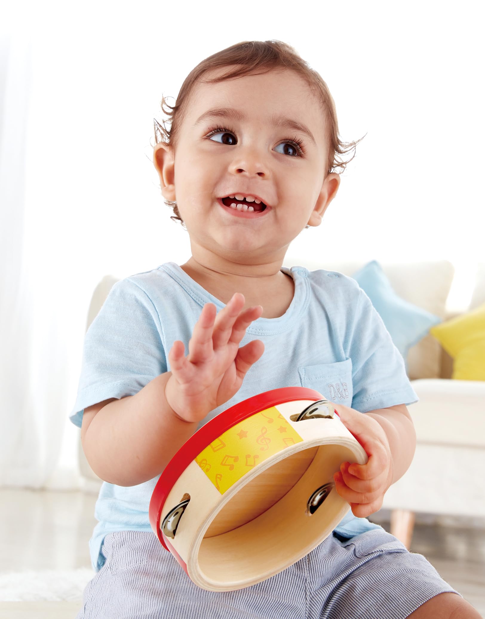 Hape Giochi musicali Tamburello in legno 2 in 1 per bambini