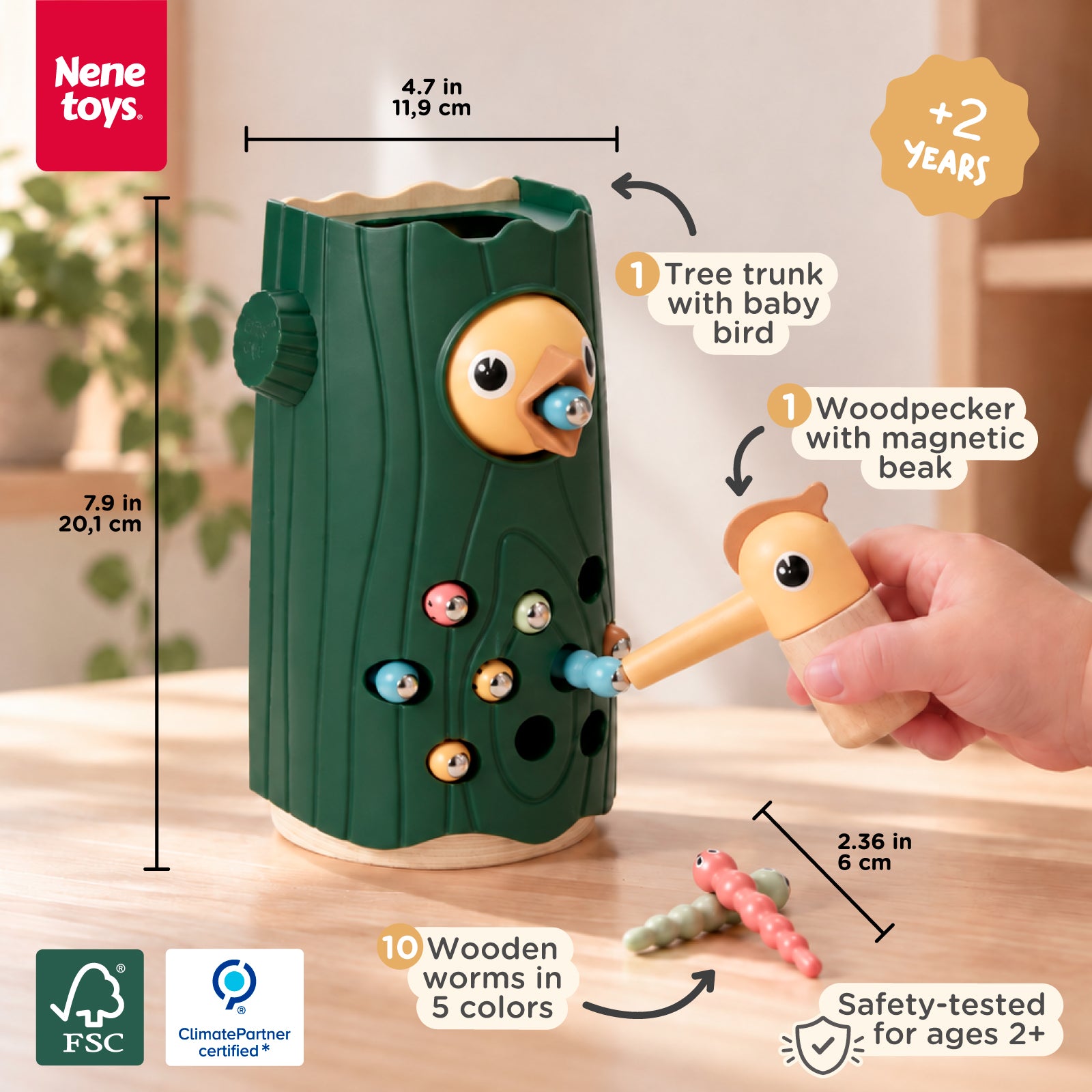 Nene Toys Baby & Toddler Toys Little Woodpecker, gioco magnetico verde