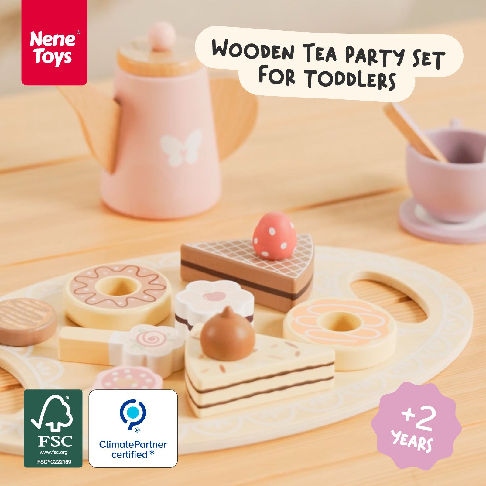 Nene Toys Kitchens & Pretend Play Wooden Tea Party Set set tè in legno