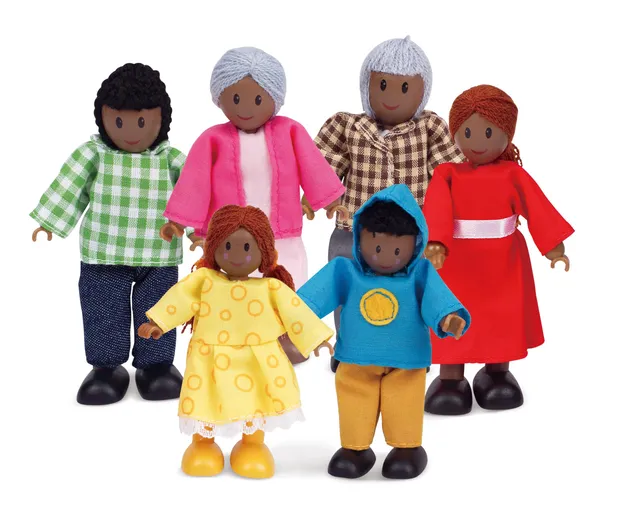 Hape Case delle bambole e accessori Famiglia Felice Afroamericana bambole in legno