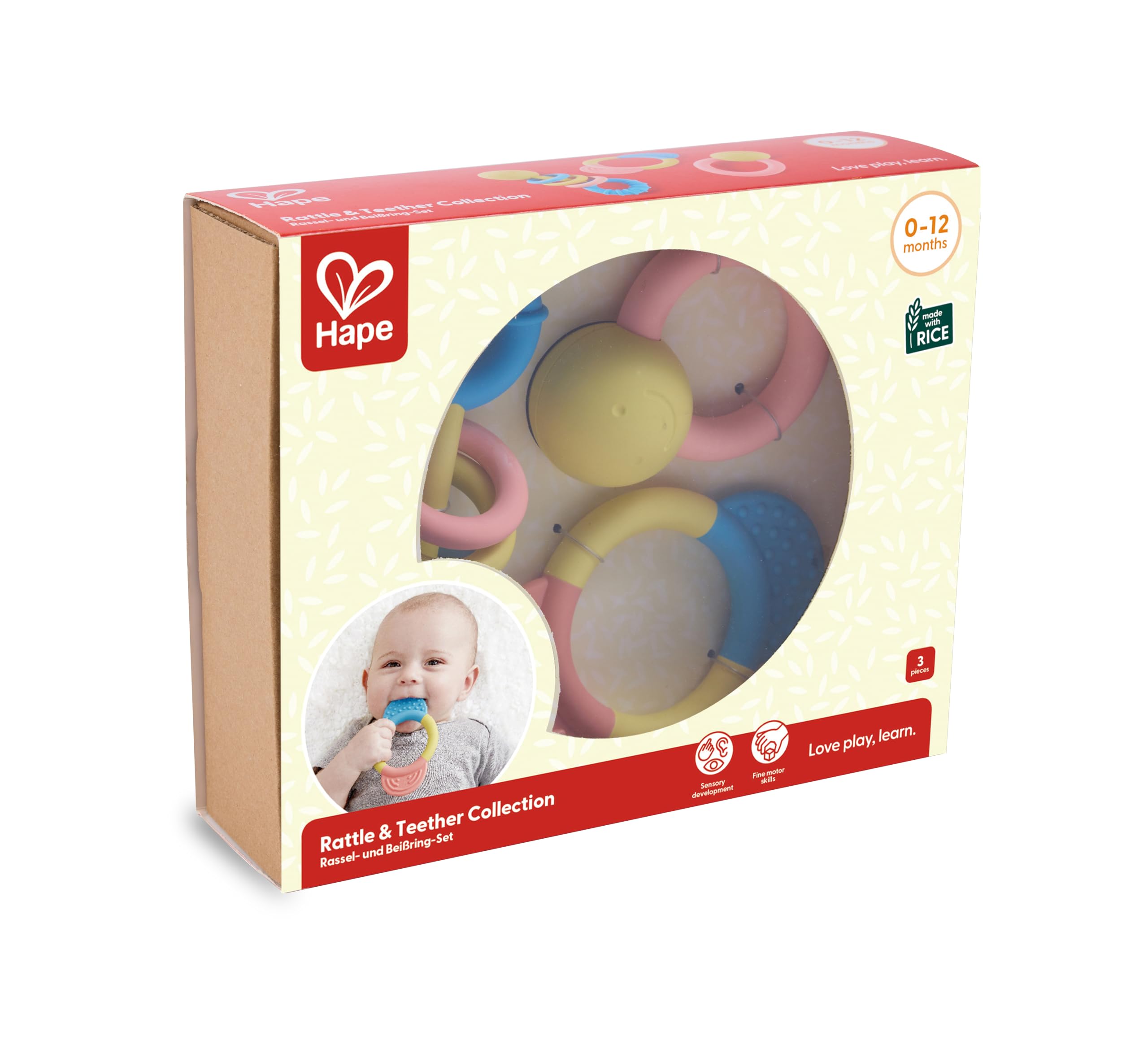 Hape Giocattoli per l'infanzia Sonagli e Massaggiagengive set 3 pezzi in riso giapponese