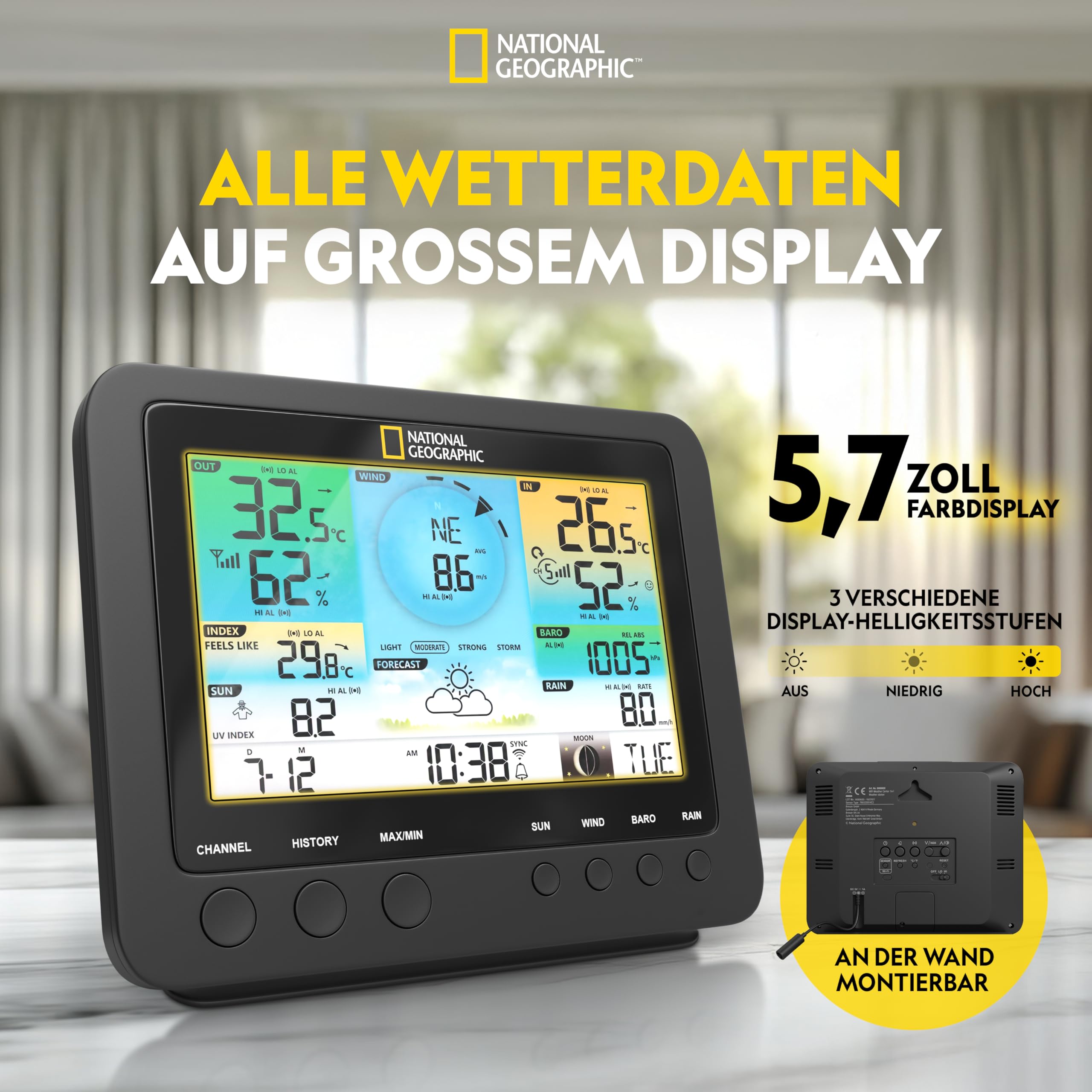 National Geographic Stazioni meteorologiche ed elettronica outdoor Stazione meteo wireless 7 in 1