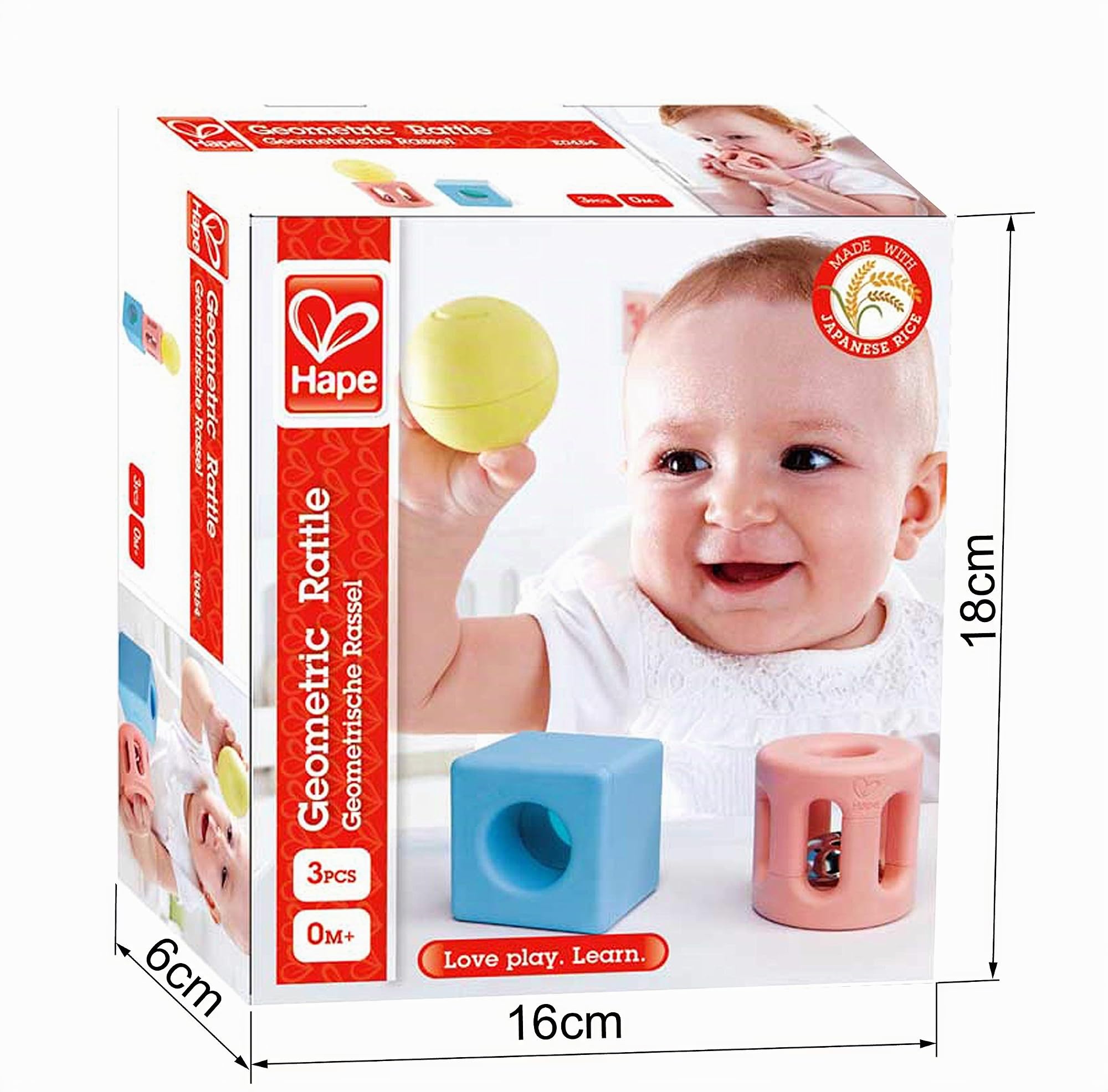 Hape Giocattoli per l'infanzia Set sonagli geometrici 3 sonagli in riso giapponese