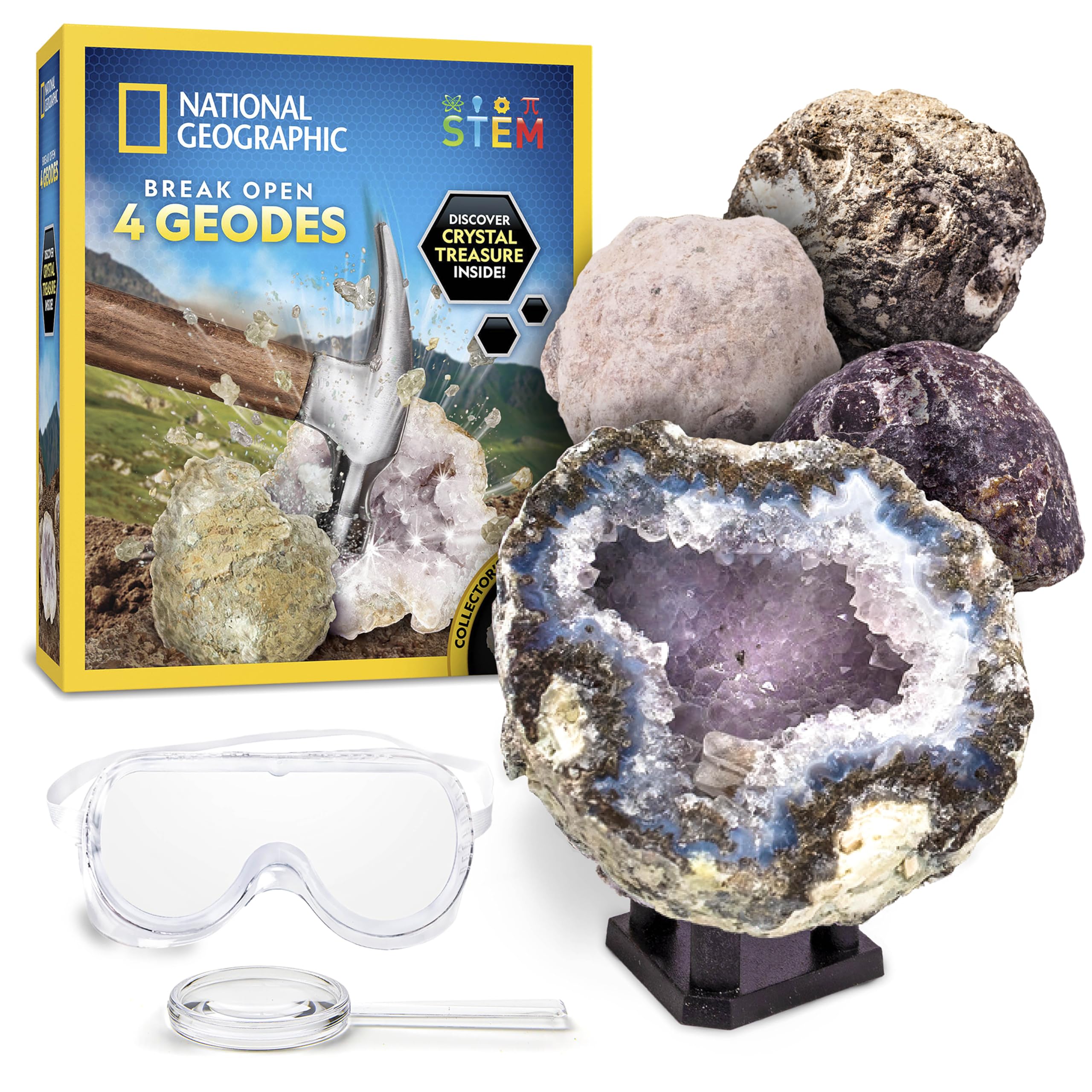 National Geographic Break Open kit scientifico con 4 geodi e occhiali