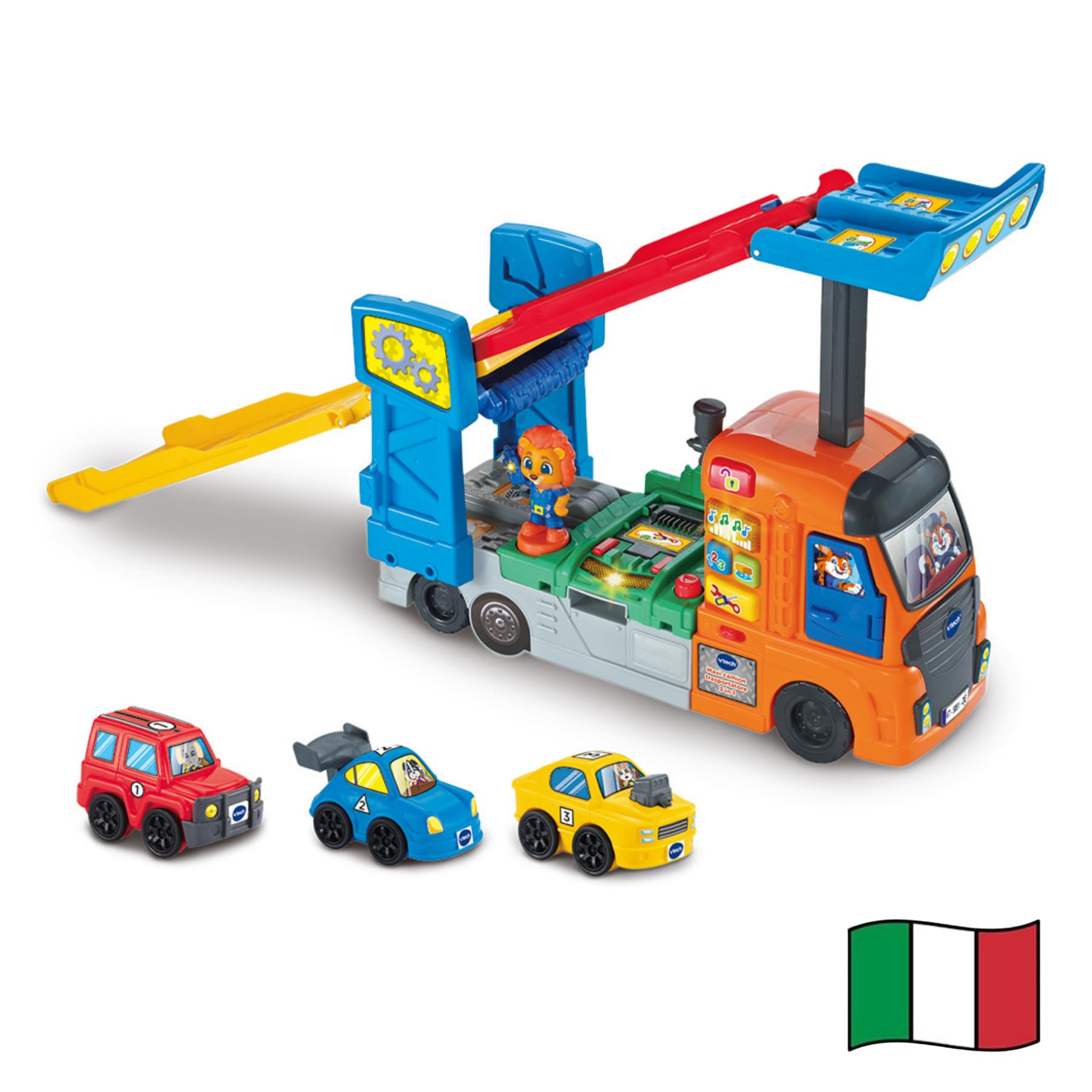 VTech Vroom Vroom Go Maxi Camion Trasportatore 3 in 1 camion con 3 auto