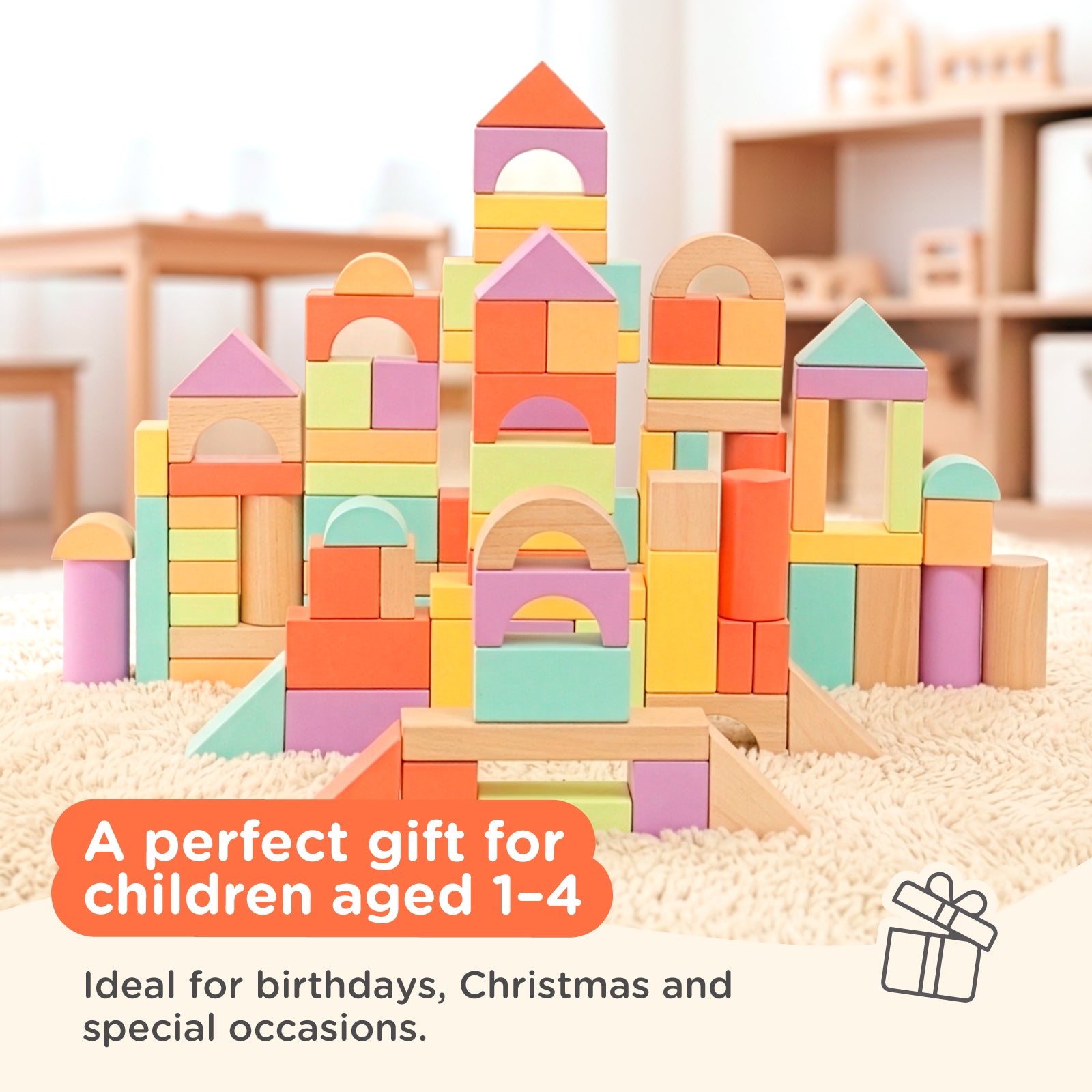 Nene Toys Building & Stacking 100 Pcs Wooden Building Blocks 100 blocchi