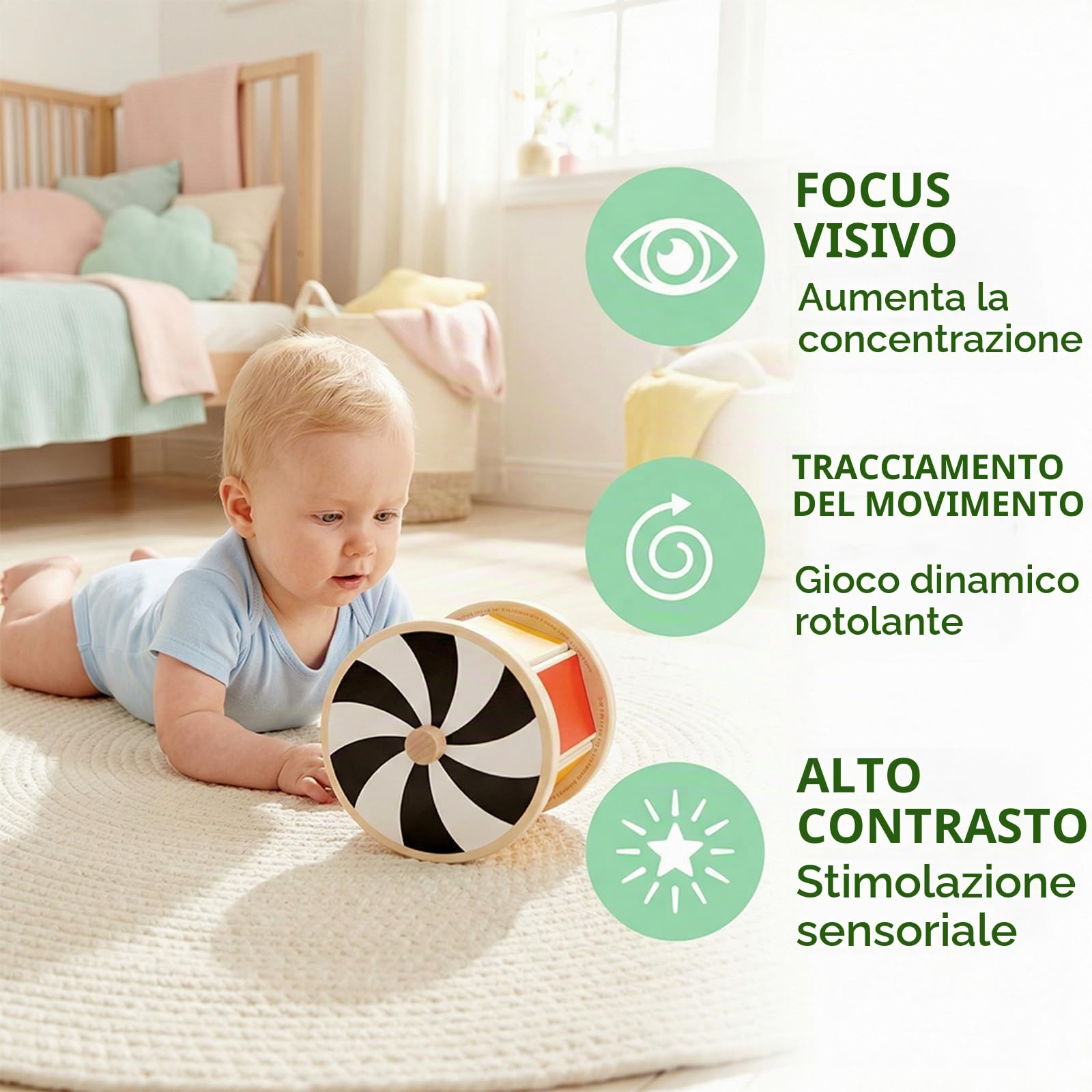 Hape Giocattoli per le abilità motorie Tamburo rotativo con specchio gioco 2 in 1