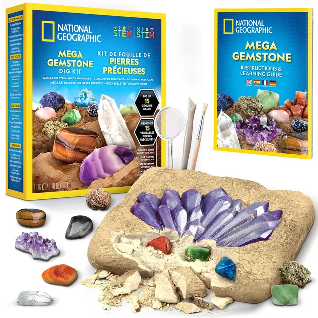 National Geographic Kit scientifici e di scoperta Mega Kit di Scavo Gemme 15 pietre