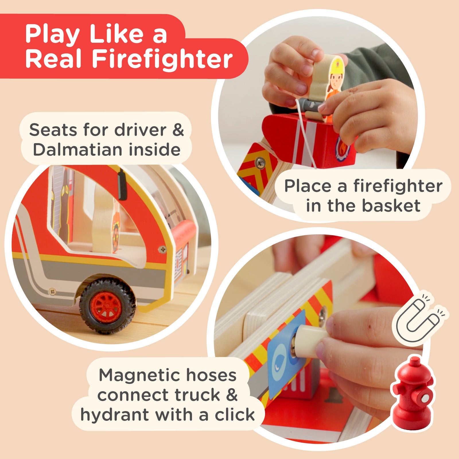 Nene Toys Vehicles & Adventure FireTruck Playset camion dei pompieri in legno