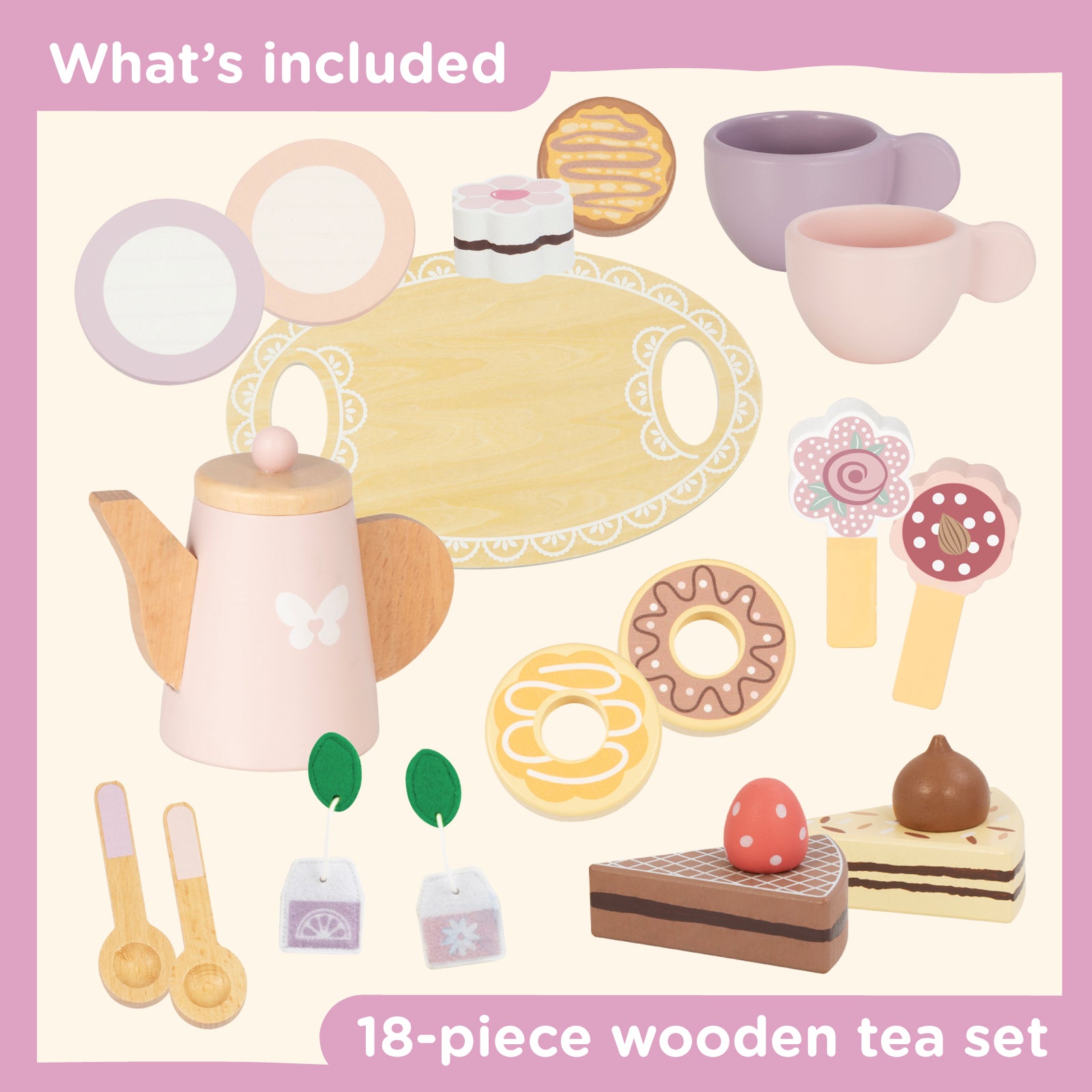 Nene Toys Kitchens & Pretend Play Wooden Tea Party Set set tè in legno