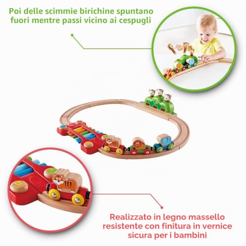 Hape Treno Percorso Musica e Scimmiette Saltellanti treno musicale legno