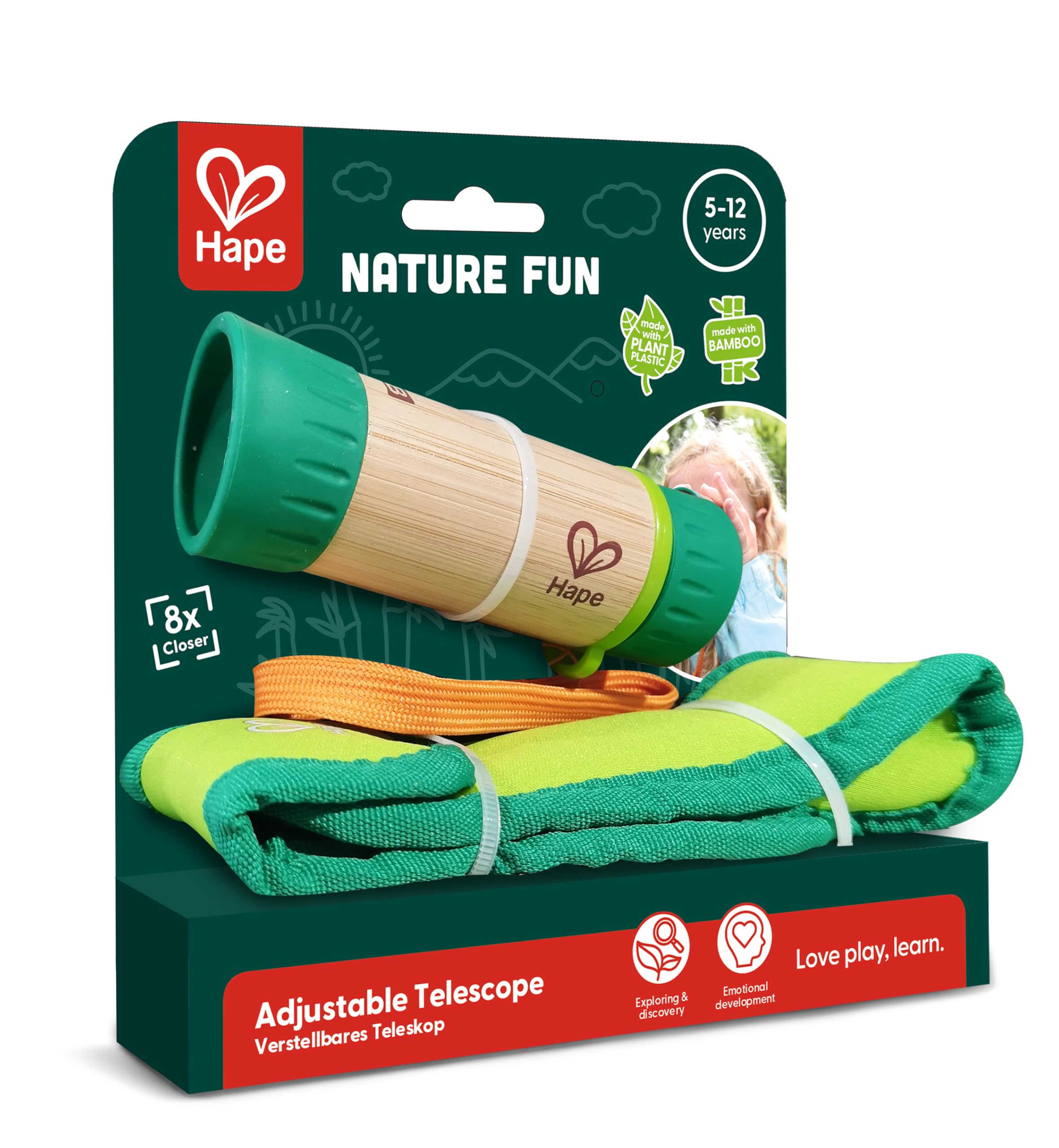 Hape Nature Fun telescopio regolabile 8x in bambù per bambini