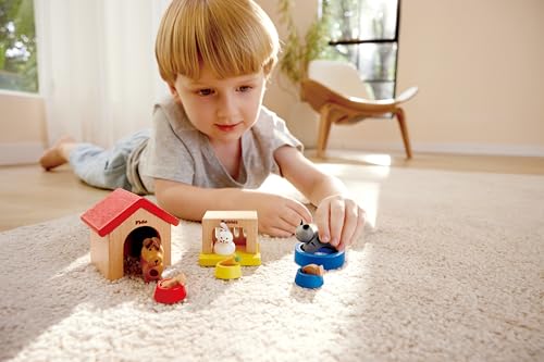 Hape Animali Domestici per la casa delle bambole set cane gatto coniglio in legno