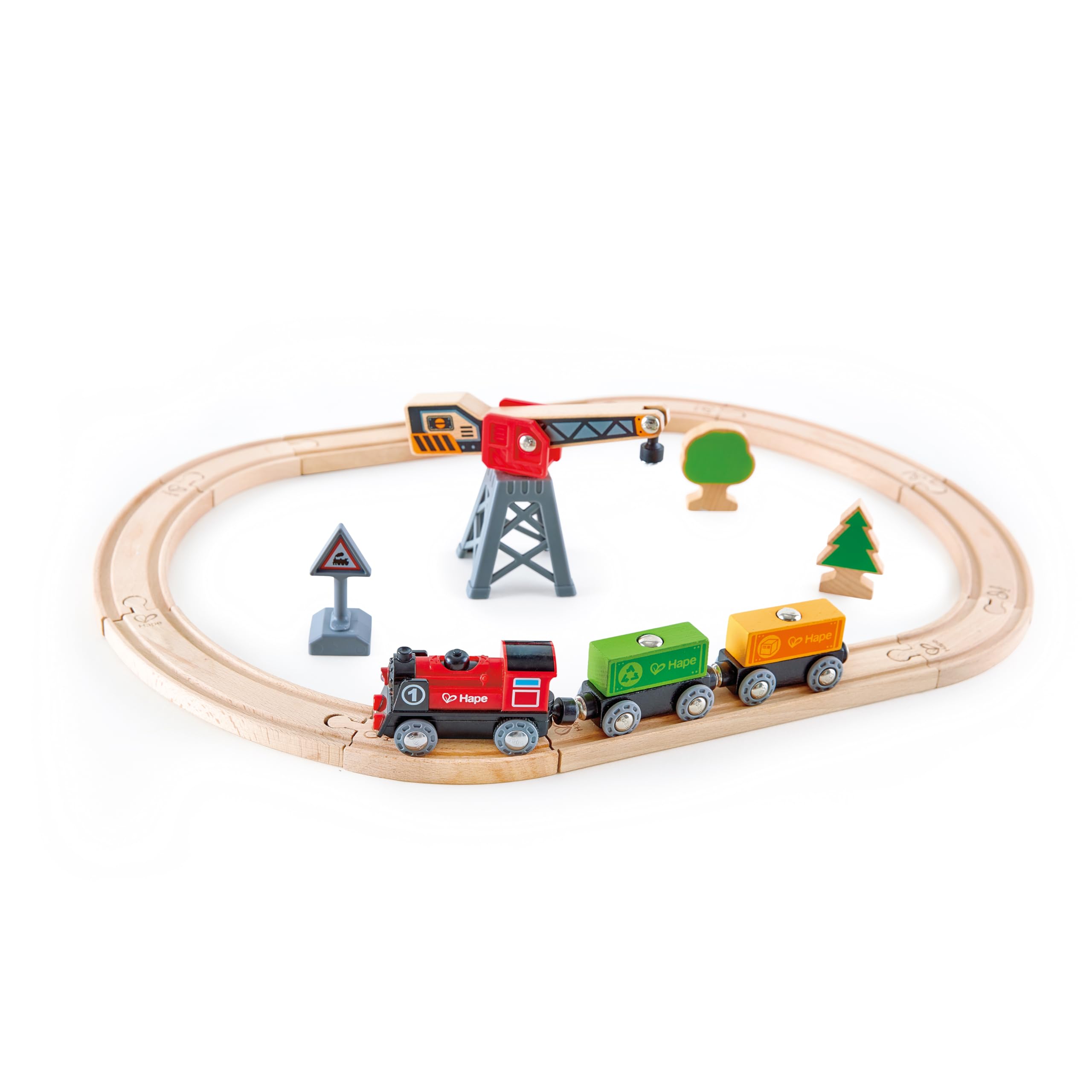 Hape Treno pista con trenino a batteria e gru magnetica 10 binari