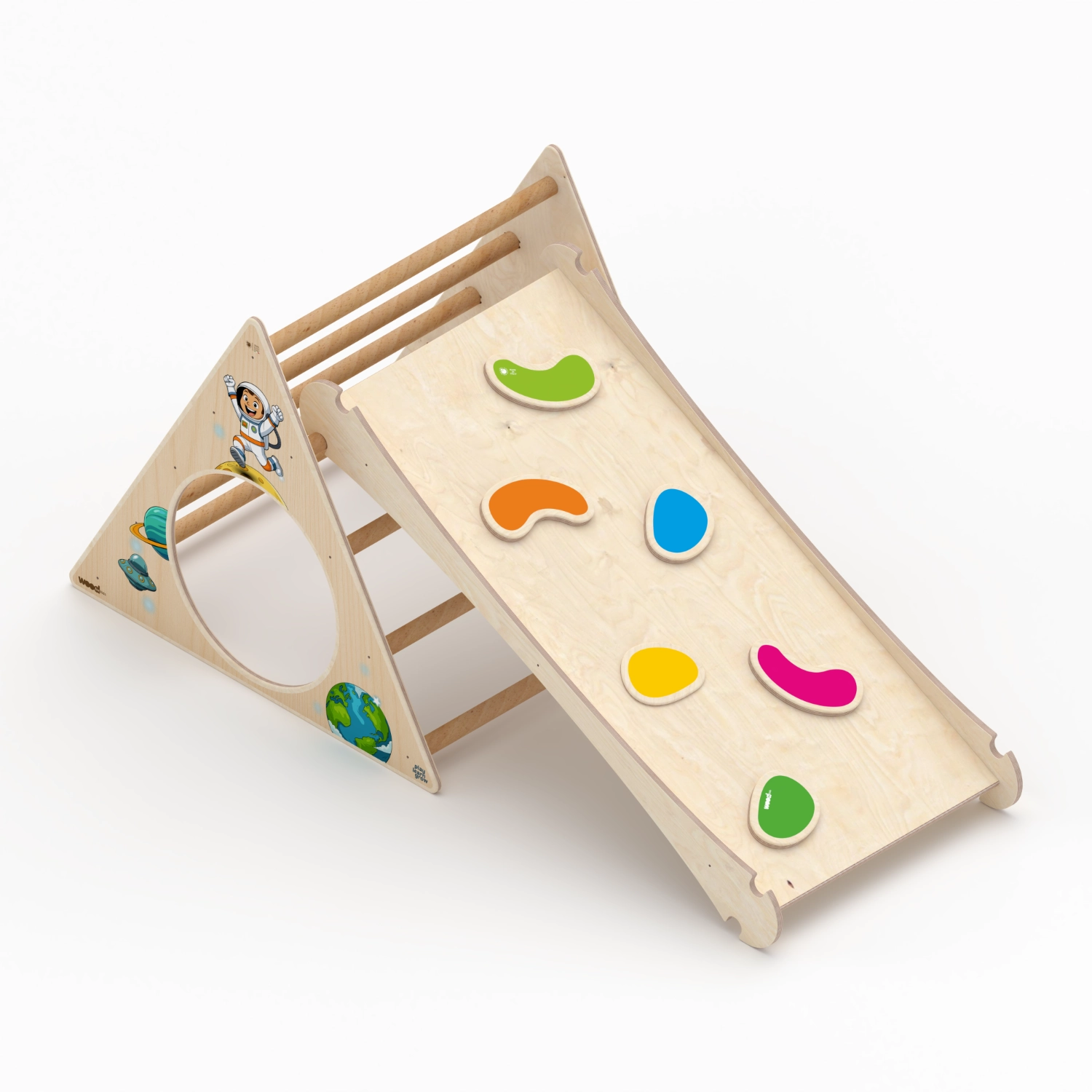 Il Pianeta delle idee Wood for Kids Montessori Triangolo di Pikler con Scivolo triangolo in legno