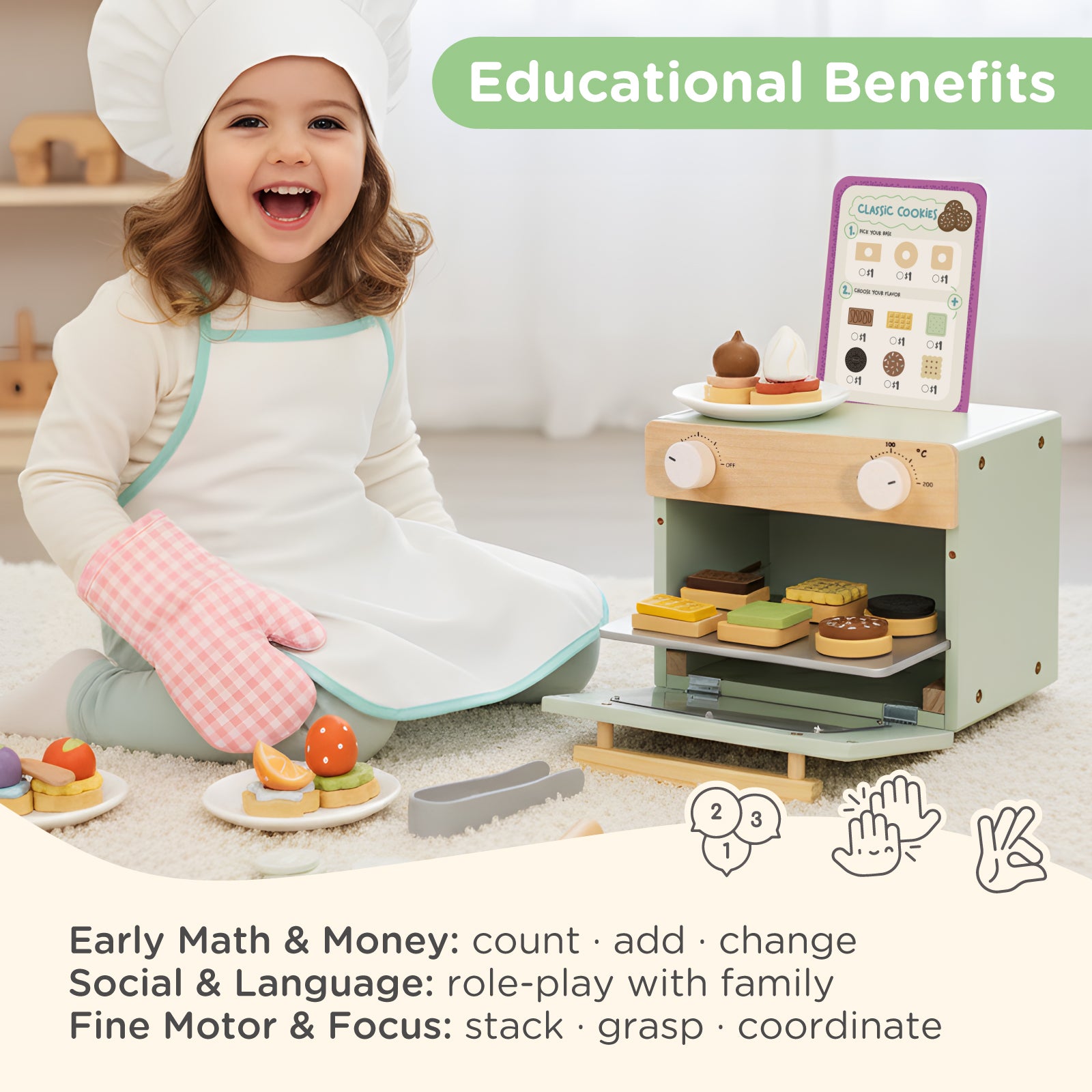 Nene Toys Kitchens & Pretend Play Little Cookie Bakery, forno giocattolo