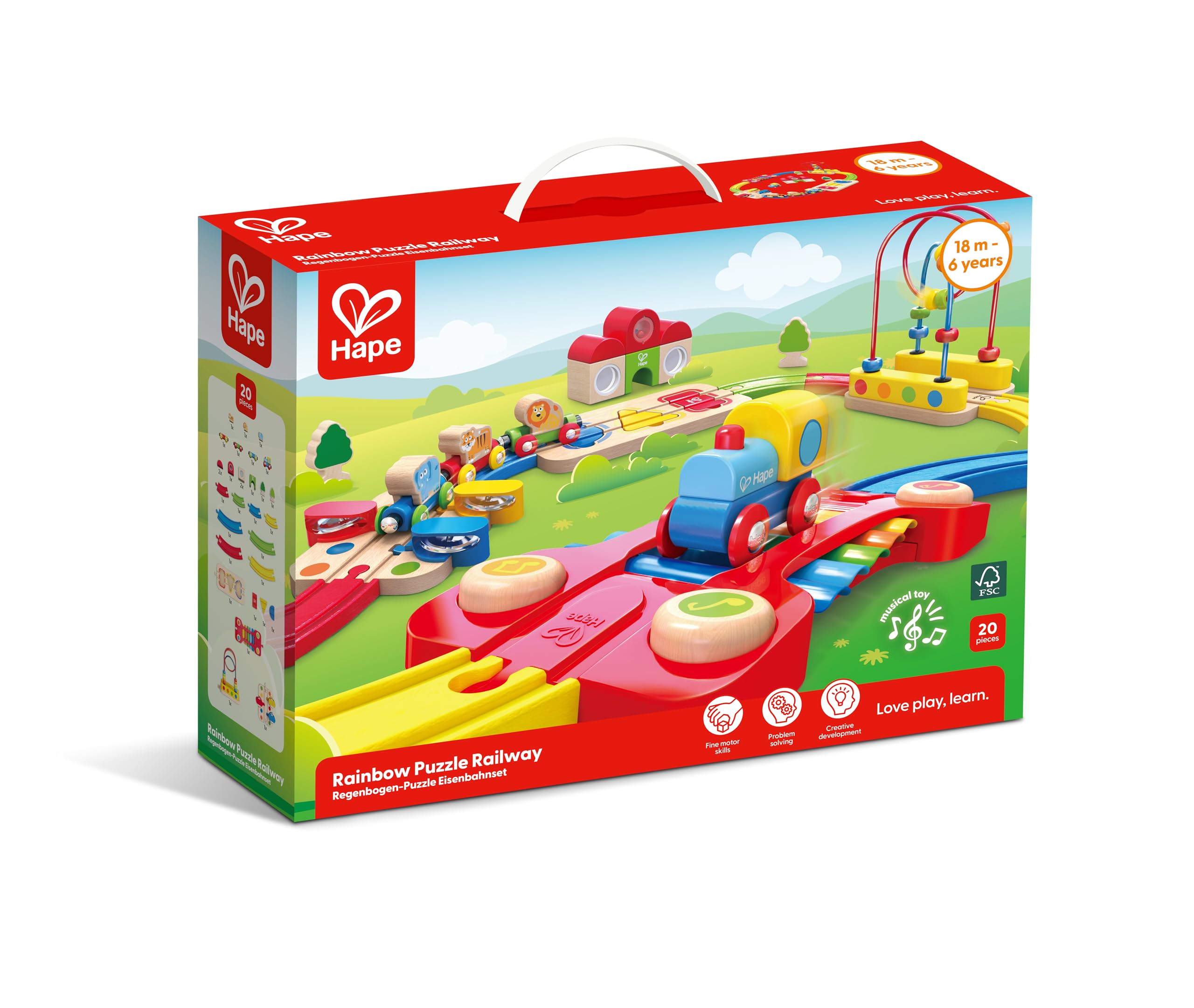 Hape Treno E3826 Pista treno arcobaleno giocattolo educativo musicale 18M+