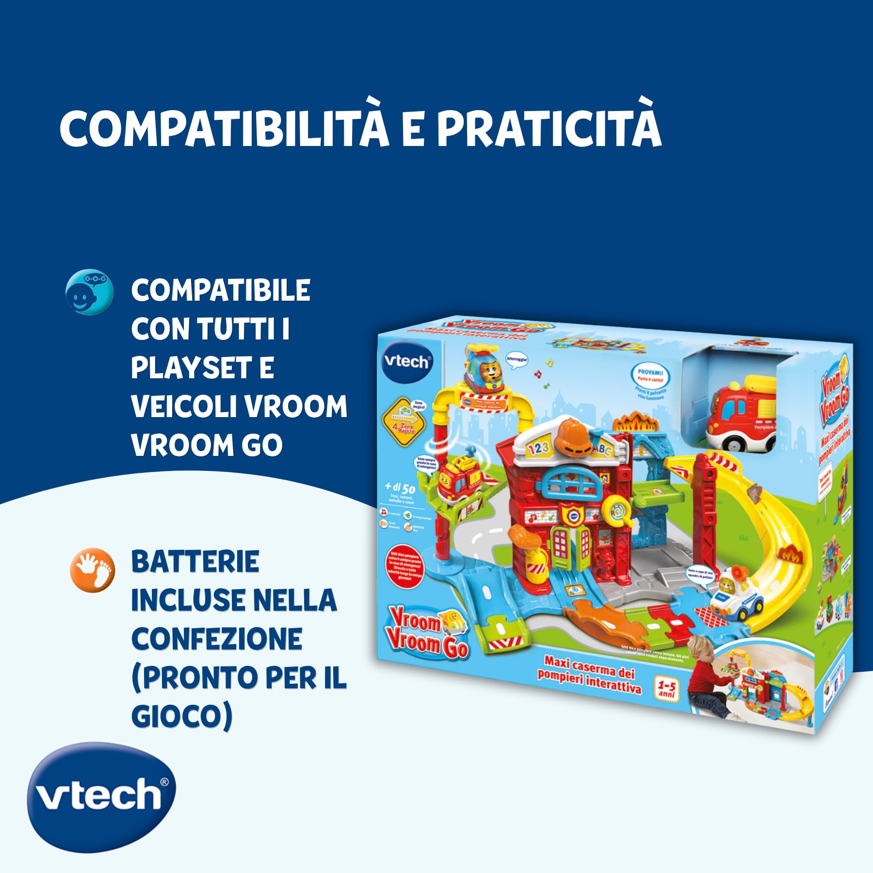 VTech Vroom Vroom Go Maxi Caserma dei Pompieri pista con veicolo