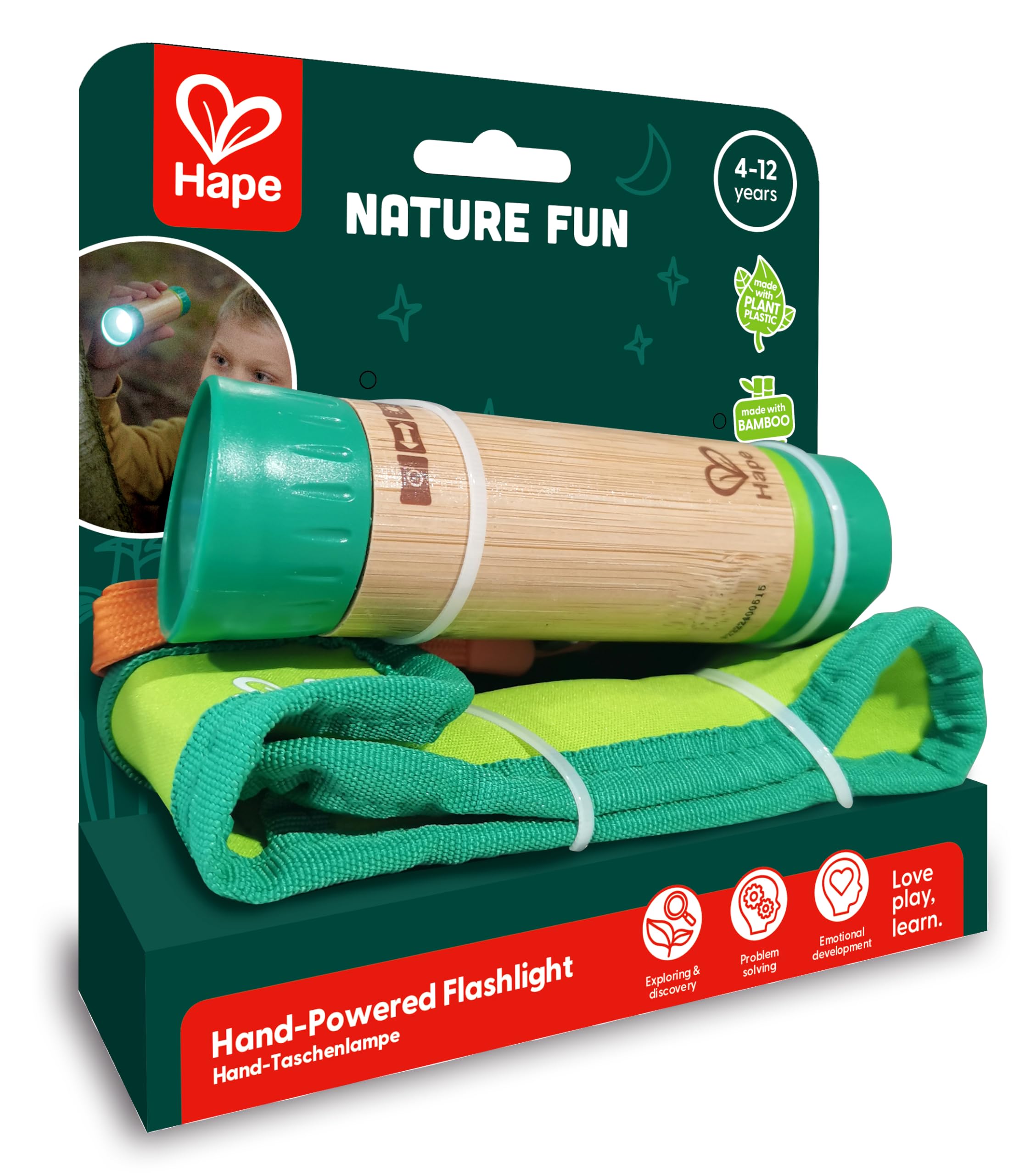 Hape Nature Fun Torcia alimentata a mano senza batterie in bambù