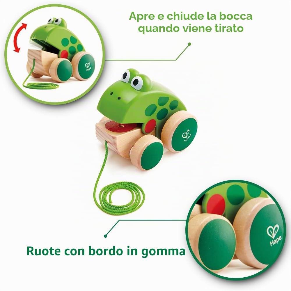 Hape Spingi e cammina Rana da tirare giocattolo in legno e ABS