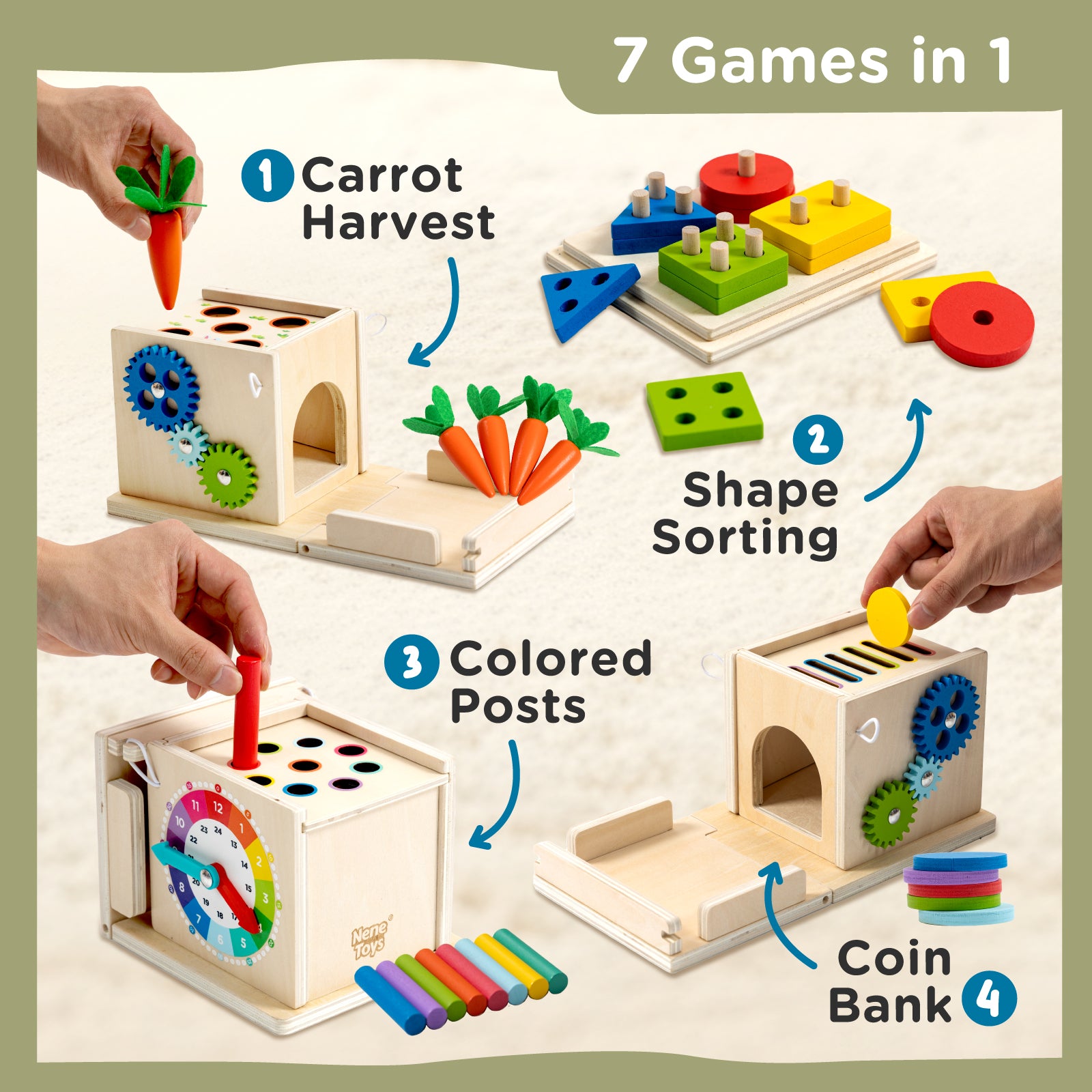 Nene Toys Building & Stacking 7 in 1 Montessori Play Cube cubo in legno