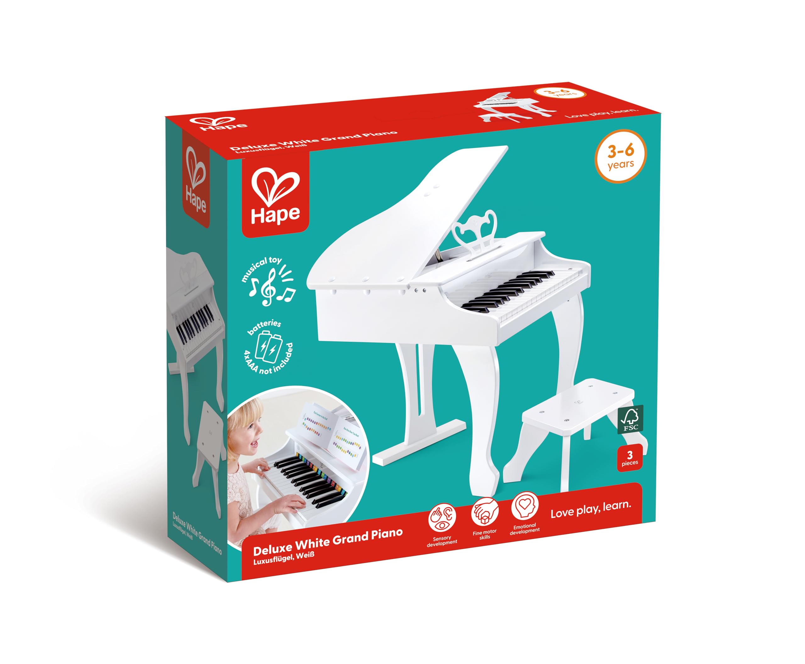 Hape Giochi musicali Pianoforte Elettronico Bianco Deluxe 30 tasti