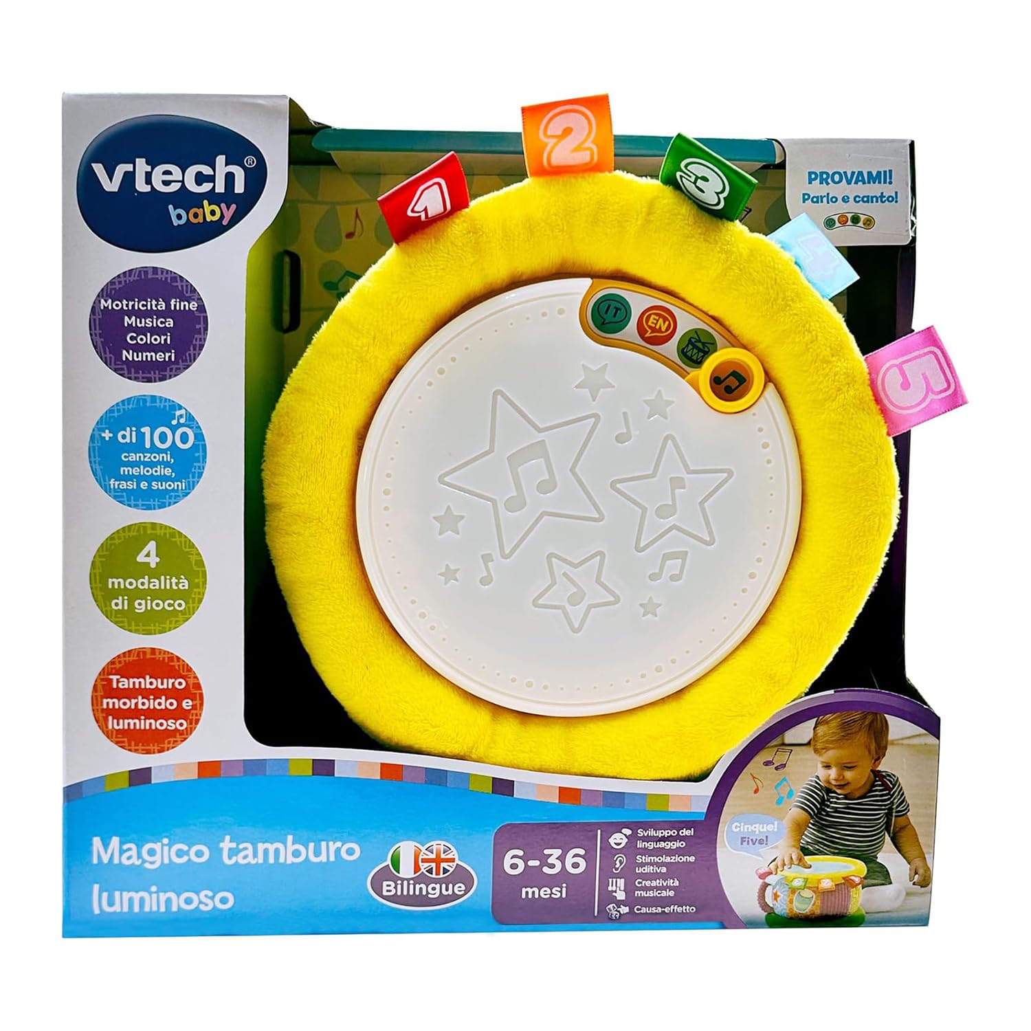 V-Tech Giocattoli 0-12 mesi Magico Tamburo Luminoso gioco musicale bilingue