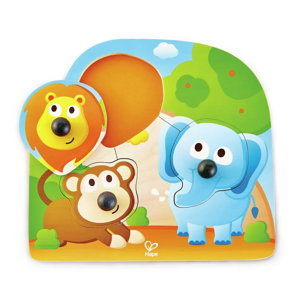 Hape Puzzle E1310 Big Nose Jungle puzzle con bottoni Tropical legno