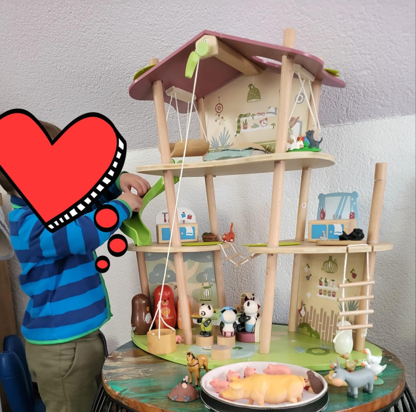 Hape Green Planet Explorers Casa di bambù dei Panda casa giocattolo 3 piani in bambù