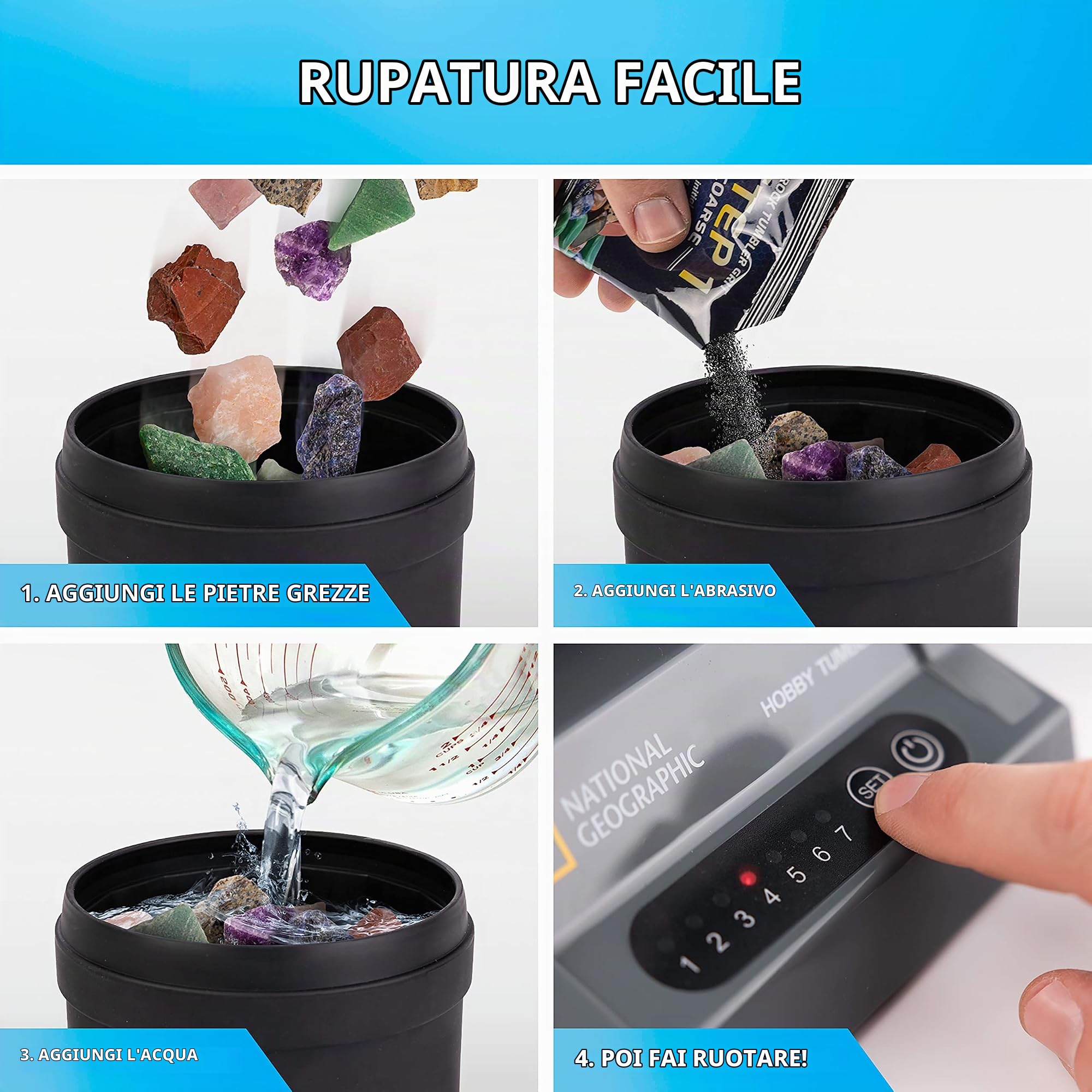 National Geographic Kit scientifici e di scoperta Rock Tumbler Refill Kit pietre preziose 453 g
