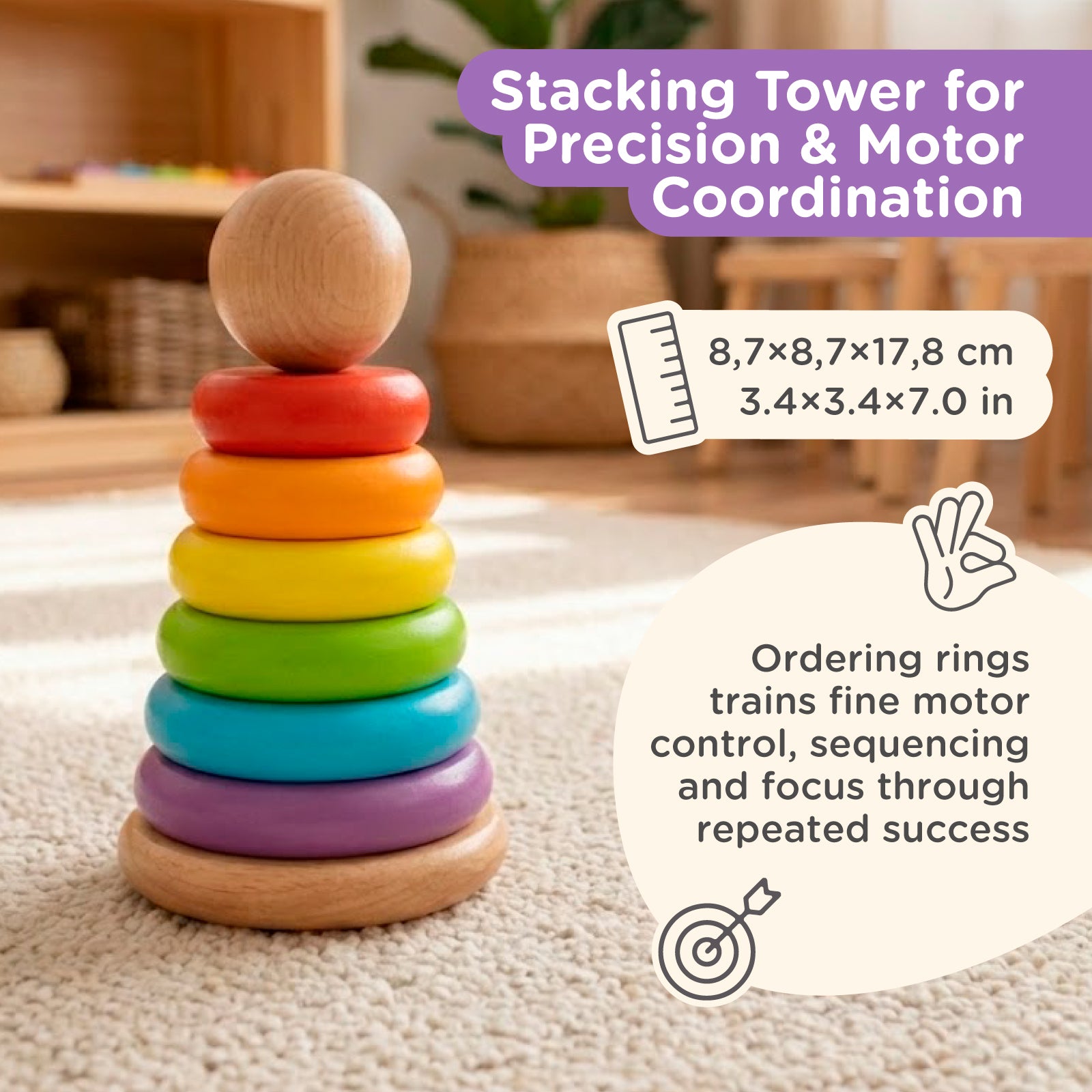Nene Toys Building & Stacking 3 in 1 Learning Set - Classic Colors giochi in legno