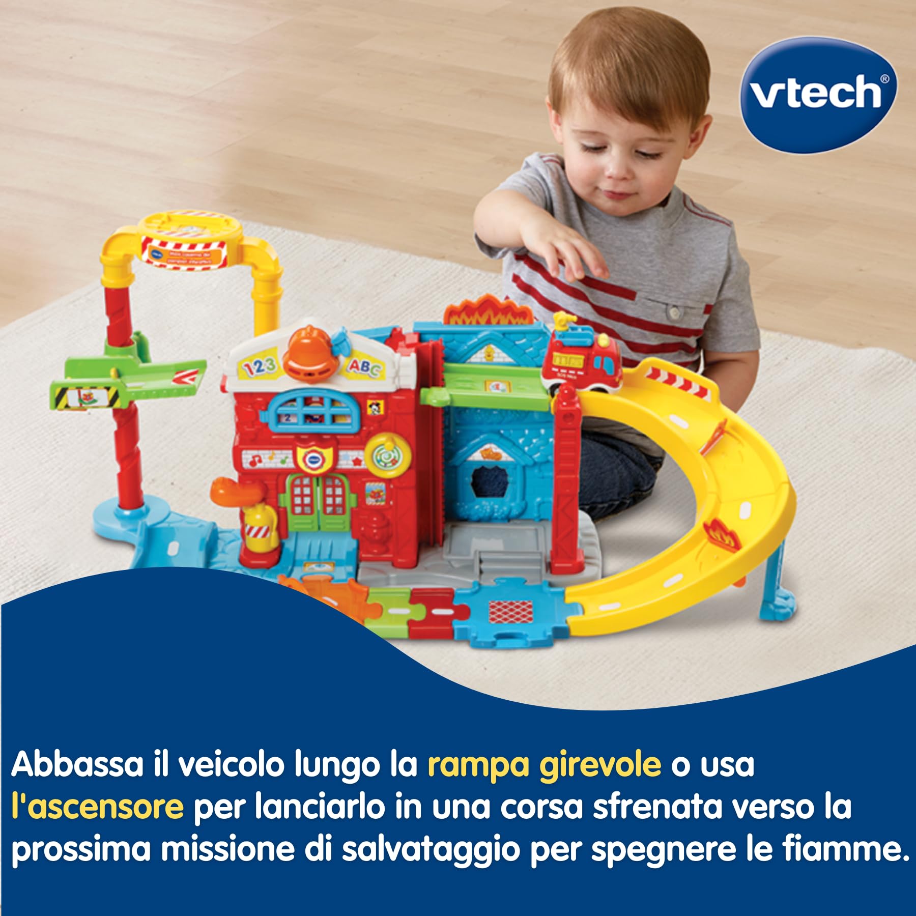 VTech Vroom Vroom Go Maxi Caserma dei Pompieri pista con veicolo