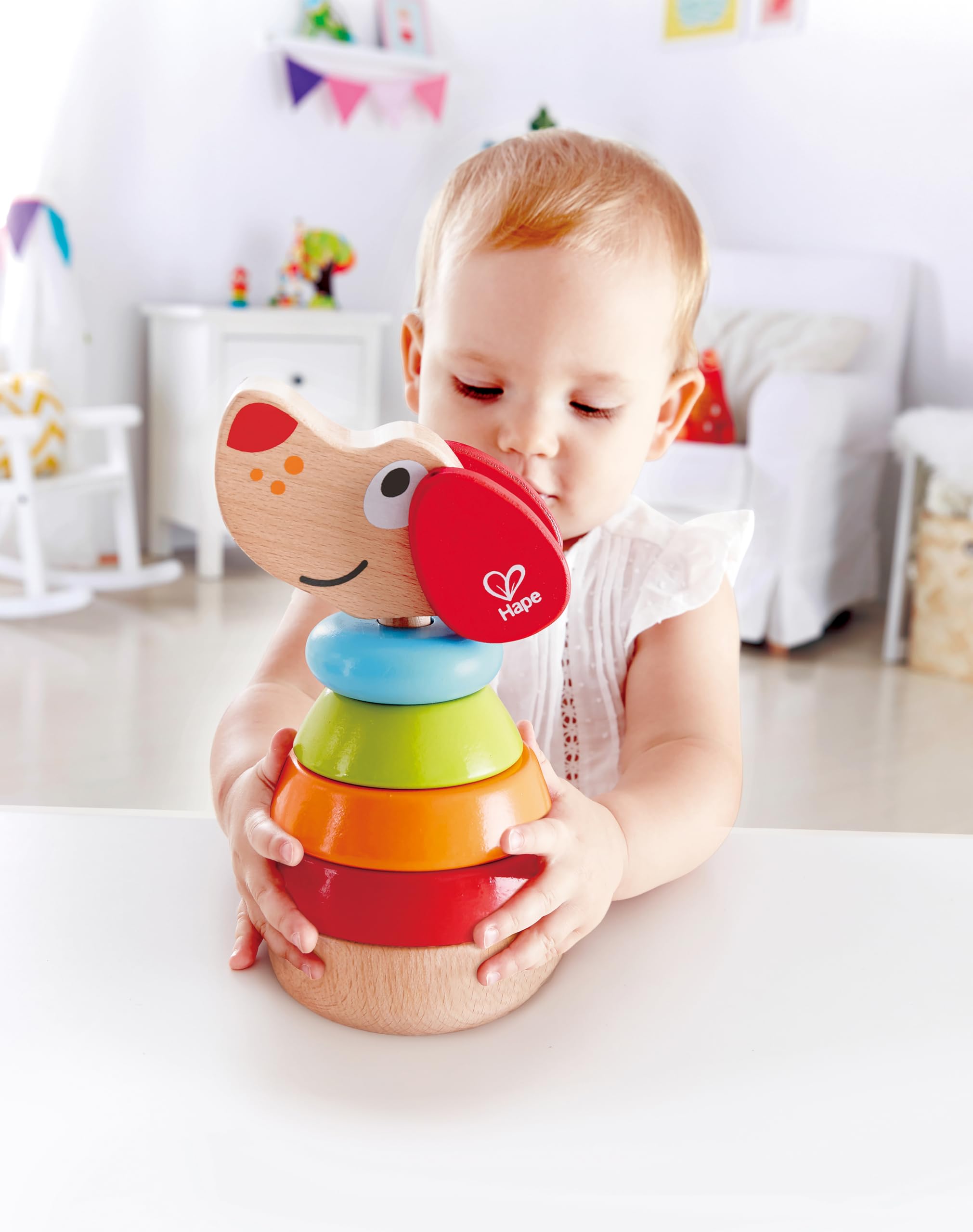 Hape Giocattoli per le abilità motorie Pepe Arcobaleno impilabile in legno