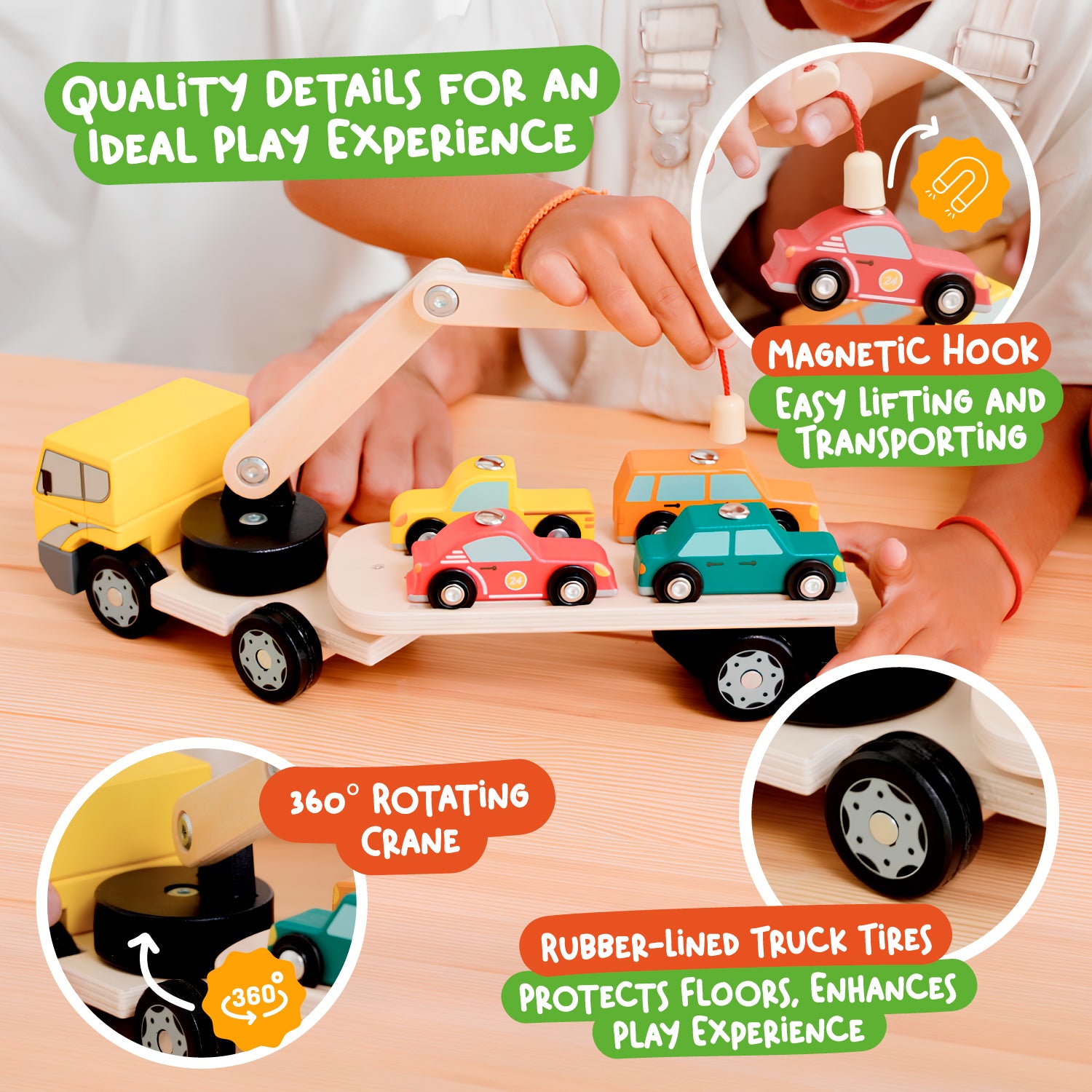 Nene Toys Vehicles & Adventure Magnetic Car Loader camion gru in legno