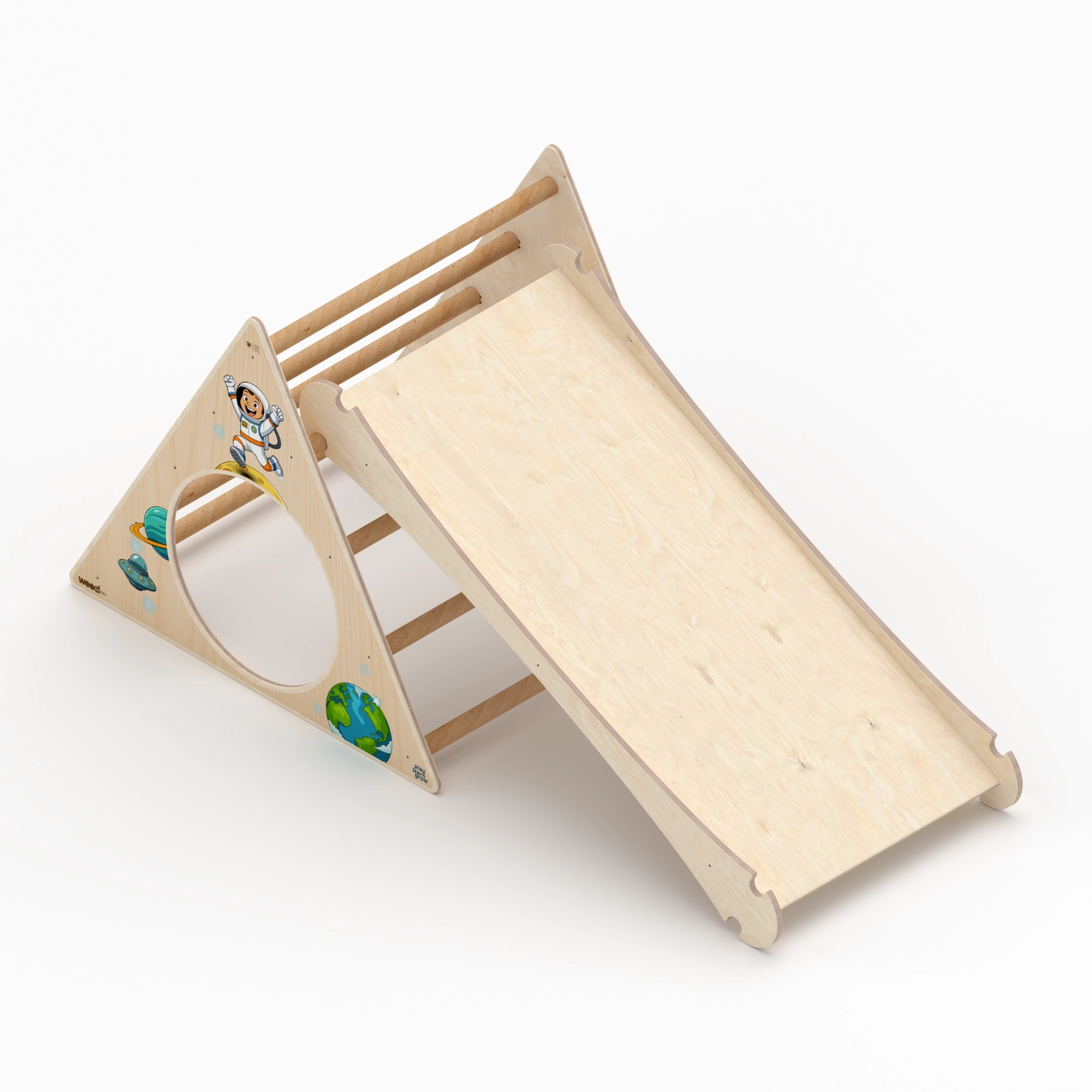 Il Pianeta delle idee Wood for Kids Montessori Triangolo di Pikler con Scivolo triangolo in legno