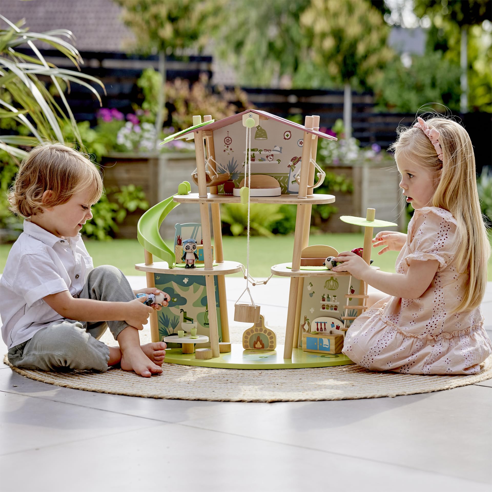 Hape Green Planet Explorers Casa di bambù dei Panda casa giocattolo 3 piani in bambù