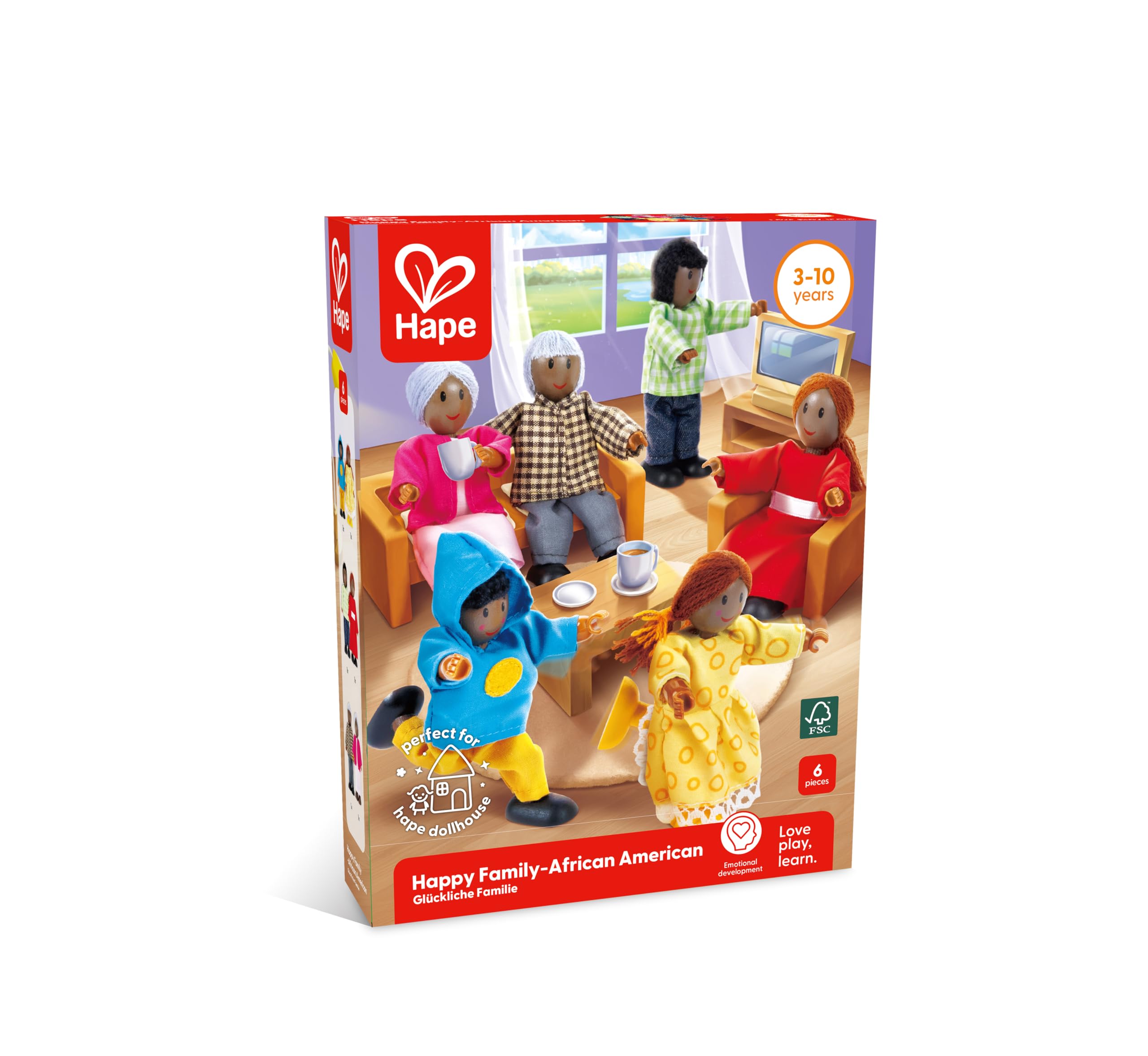 Hape Case delle bambole e accessori Famiglia Felice Afroamericana bambole in legno