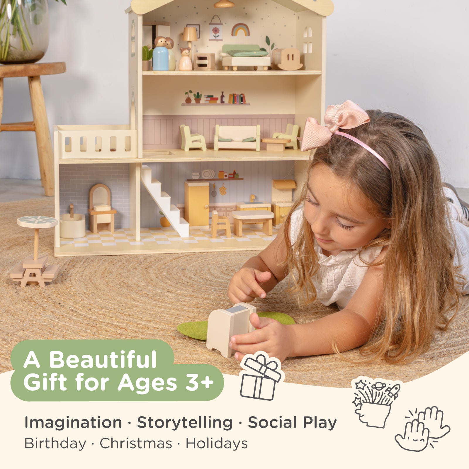 Nene Toys Kitchens & Pretend Play Wooden Doll House casa delle bambole