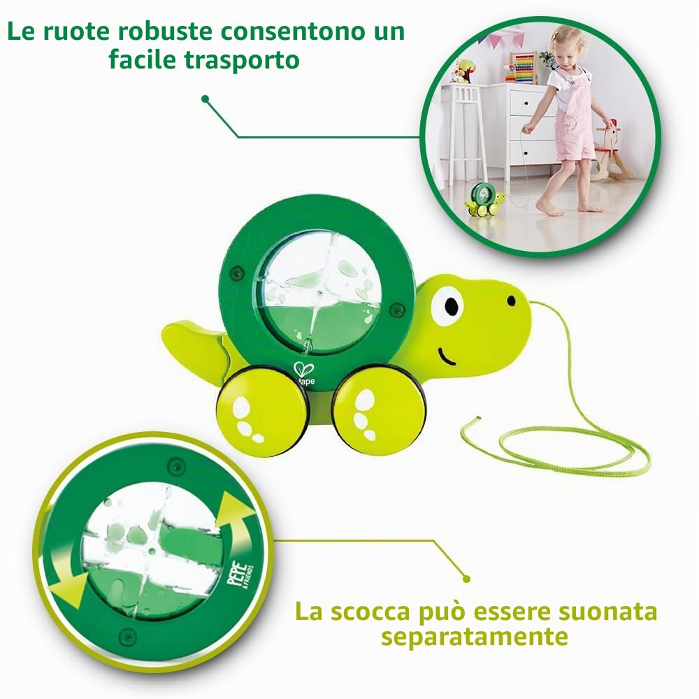 Hape Spingi e cammina Tito Tartaruga trainabile guscio rotante verde