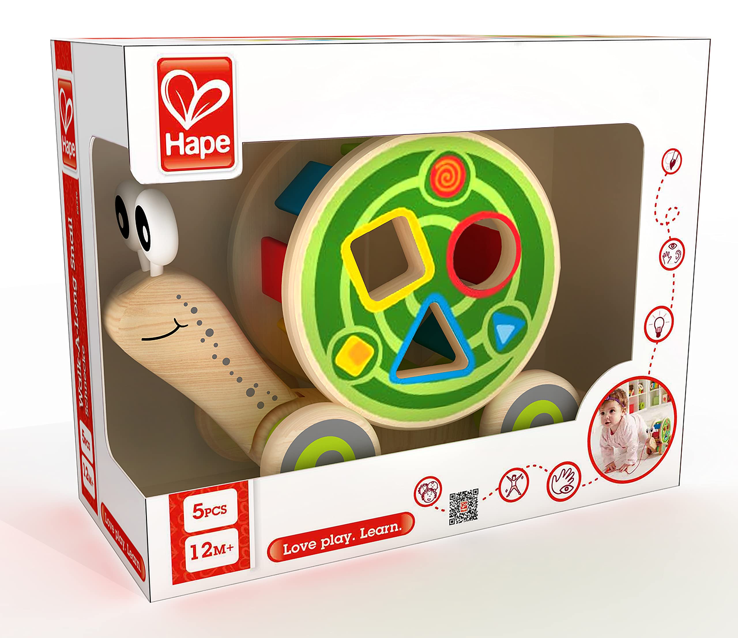 Hape Spingi e cammina Lumaca da trainare giocattolo in legno con forme a incastro