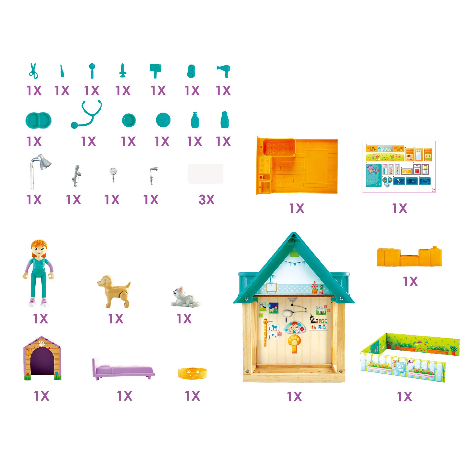 Hape E3408 Furry Friend Vet Set casa veterinaria in legno