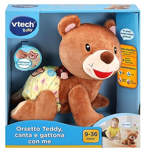 VTech Giocattoli 1-3 anni Orsetto Teddy Canta e Gattona peluche interattivo 9-36 mesi