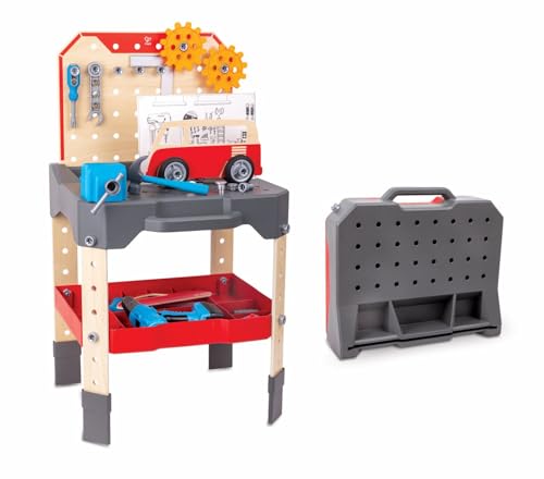 Hape Junior Inventor Banco da Lavoro Officina banco regolabile 71 pezzi legno