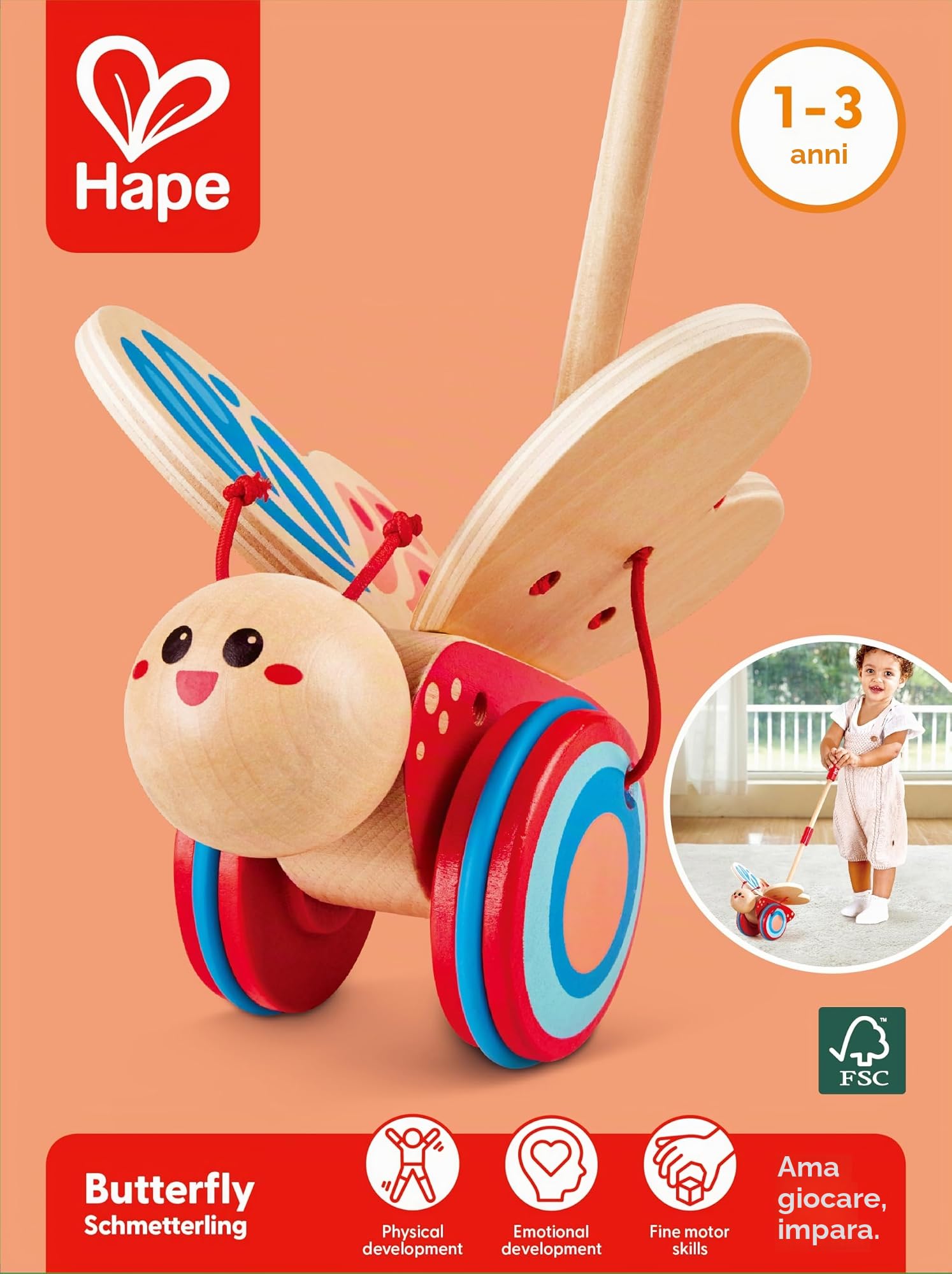 Hape Spingi e cammina farfallina da trainare in legno dai 12 mesi